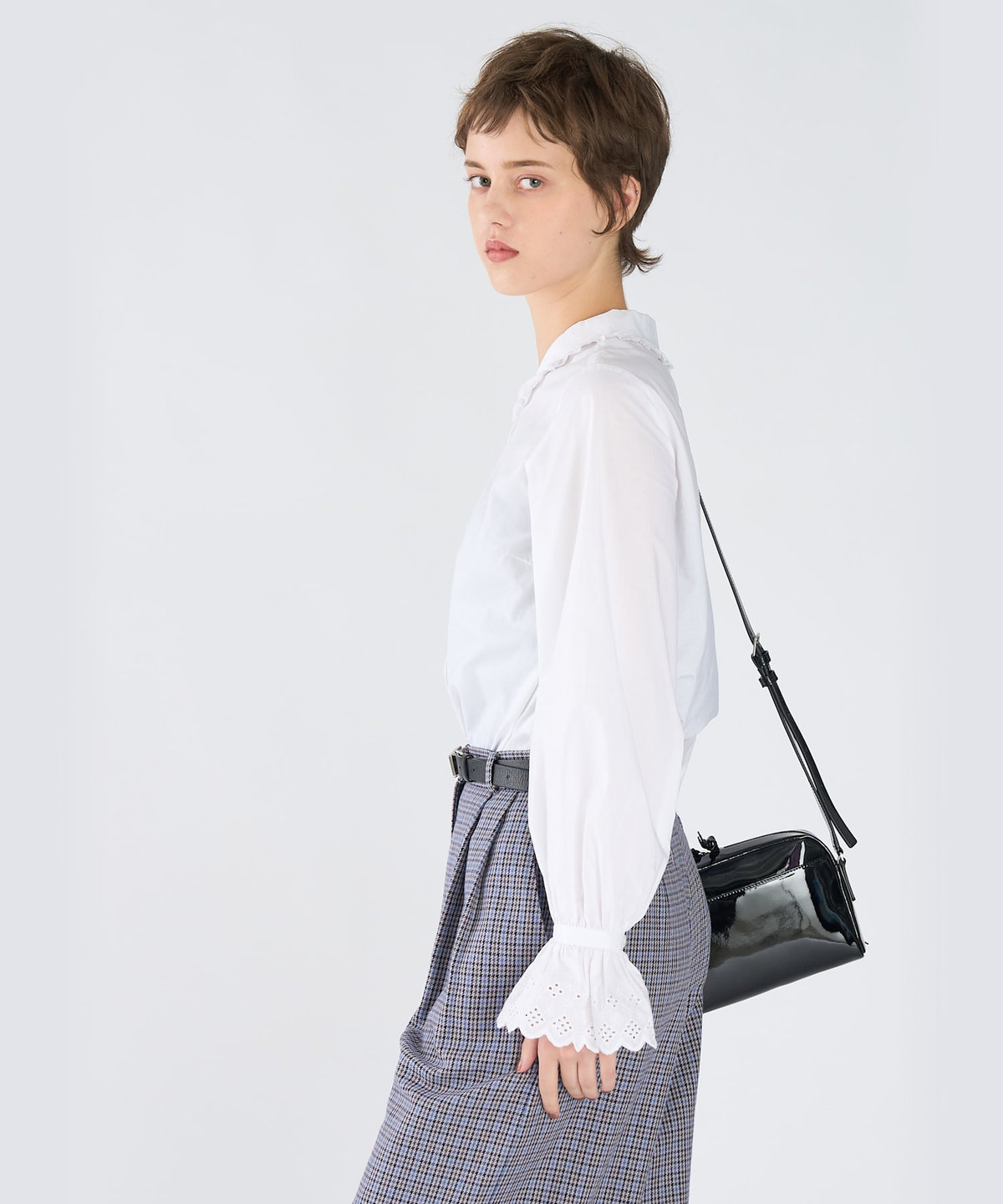 To b. by agnès b. コットン レース 長袖 ブラウス ホワイト