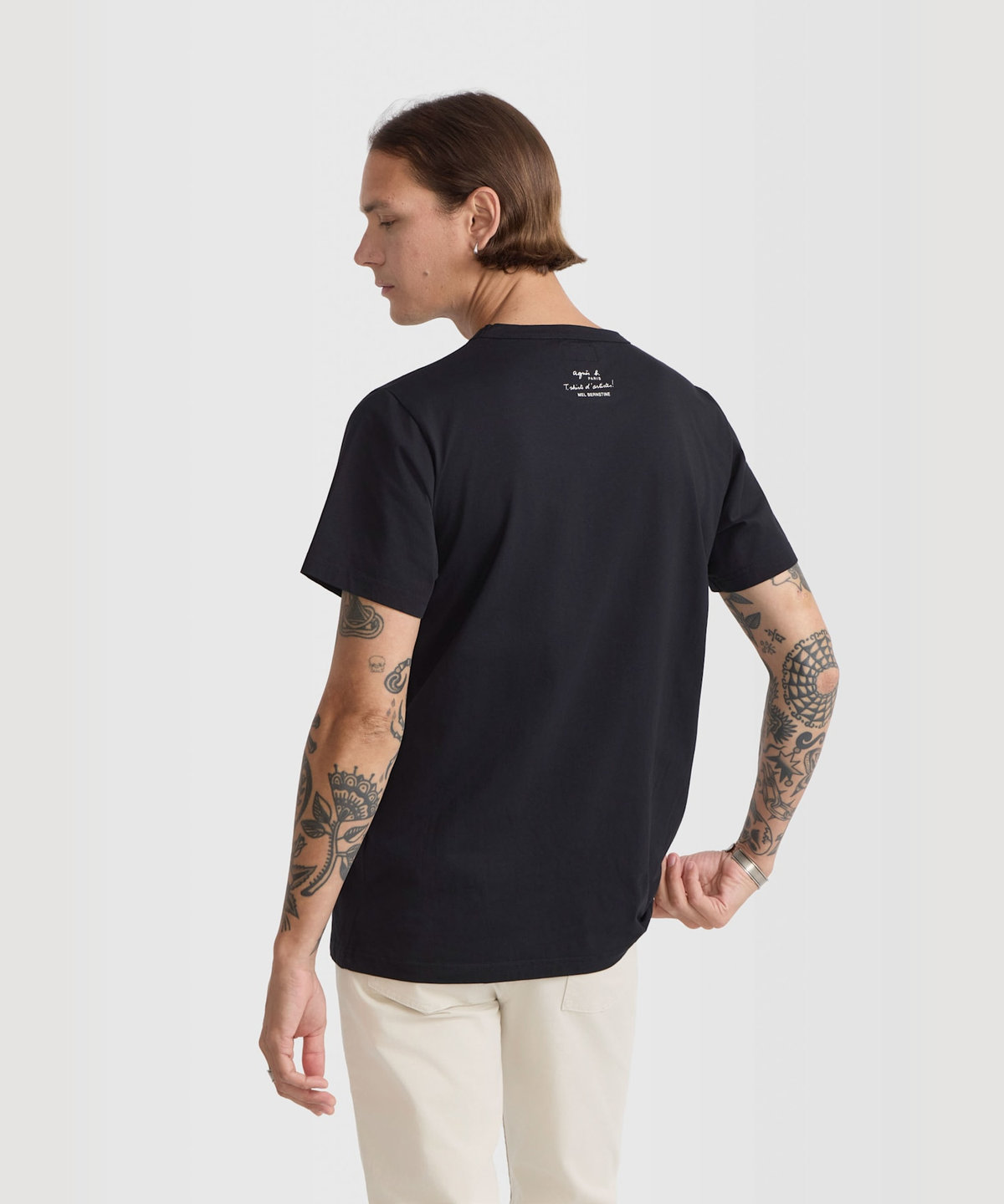 HOMME メンズ メンズ プリント コットン 半袖 アーティスト Tシャツ "Mel Bernstine" ブラック