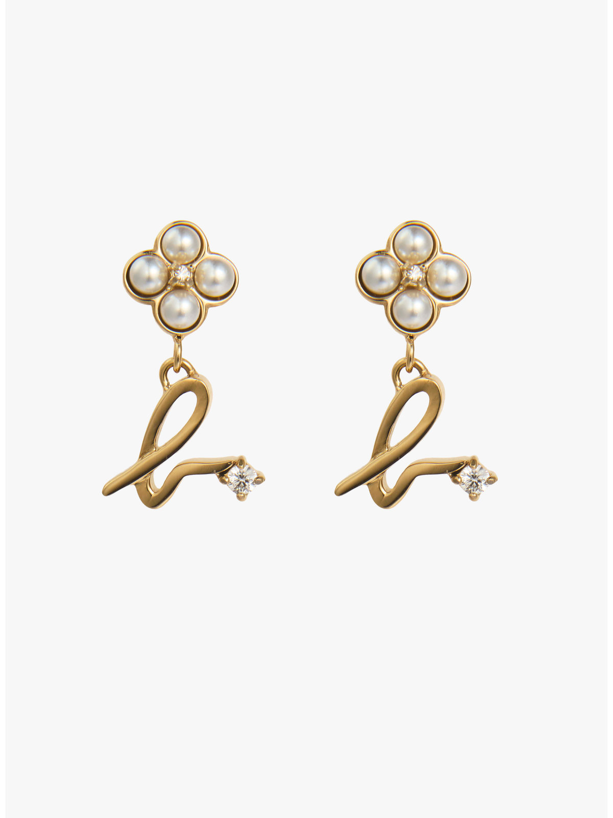 FEMME ウィメンズ b.ロゴ フラワーモチーフ パール ピアス "Double bloom" ゴールド