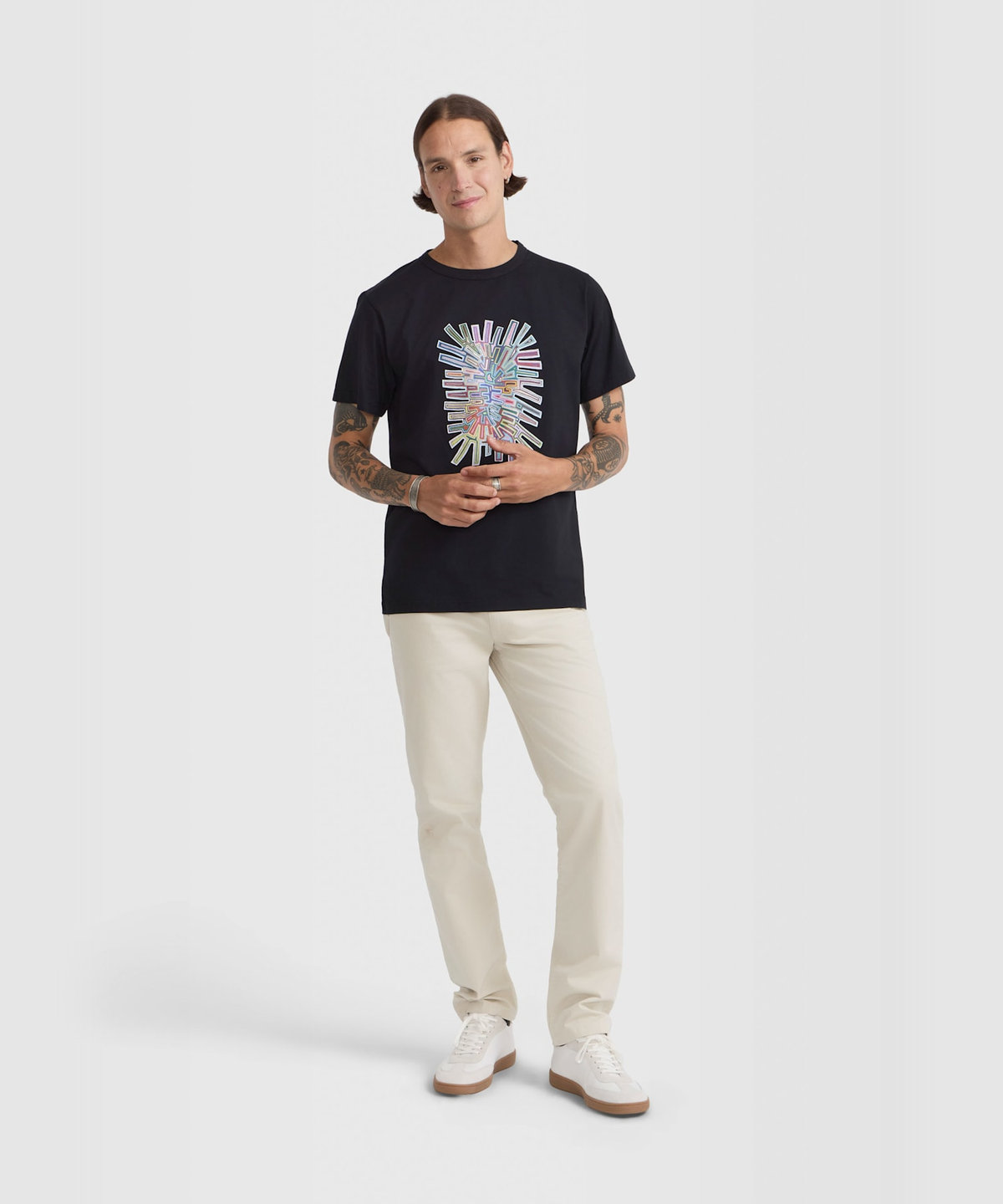 HOMME メンズ メンズ プリント コットン 半袖 アーティスト Tシャツ "Mel Bernstine" ブラック