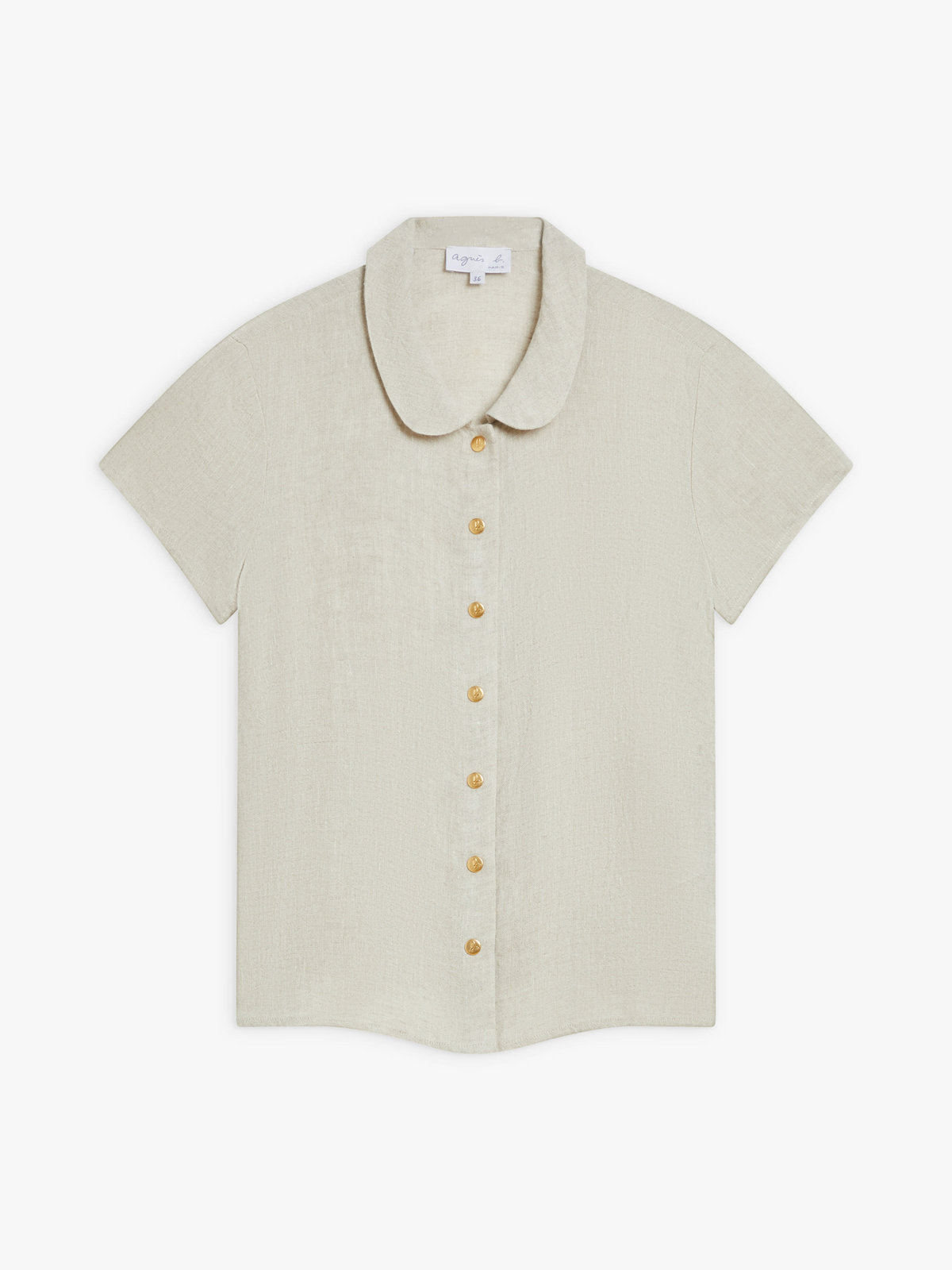 FEMME ウィメンズ リネン 丸襟 半袖 ブラウス "Adele" ベージュ