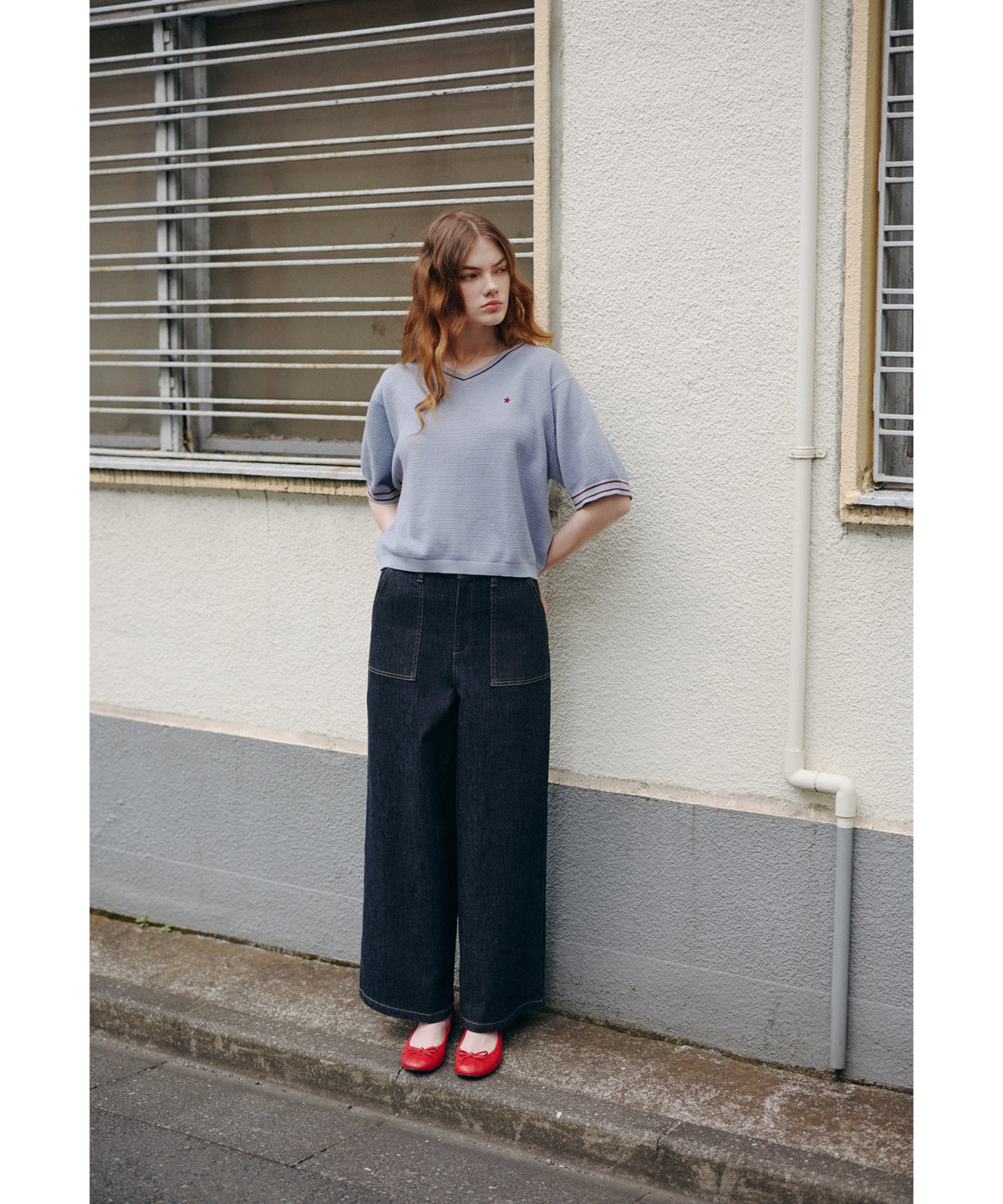 To b. by agnès b. デニム ワイドパンツ ネイビー