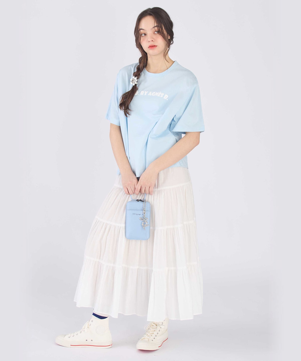 To b. by agnès b. ロゴ パフプリント コットン 半袖 Tシャツ ブルー