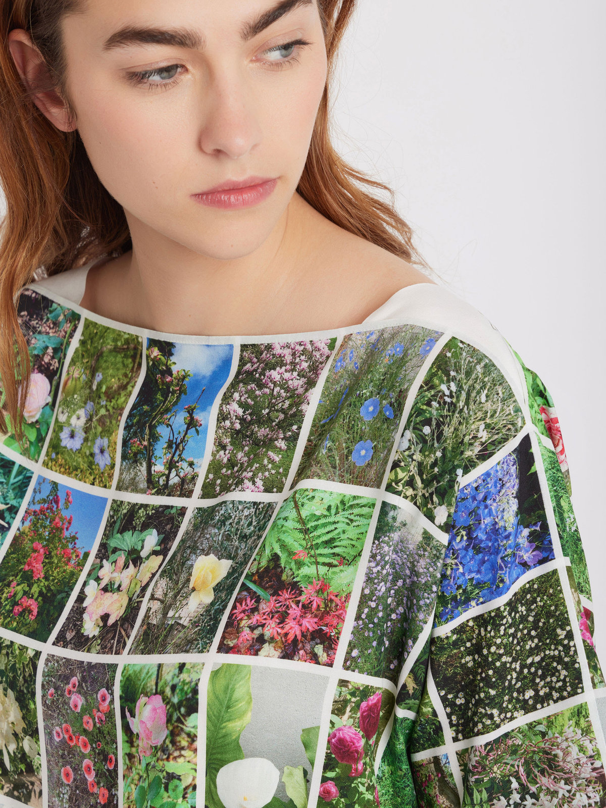 FEMME ウィメンズ フォトプリント スクエアネック 5分袖 トップス ”Instagram fleurs” マルチ