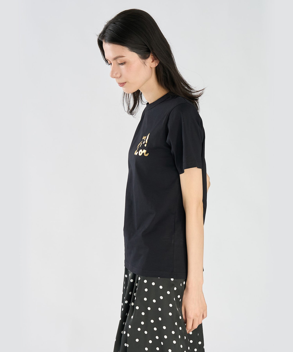 FEMME ウィメンズ 【by R 限定品】agnes b. プリント コットン 半袖 Tシャツ "un coeur d'or !!" ブラック