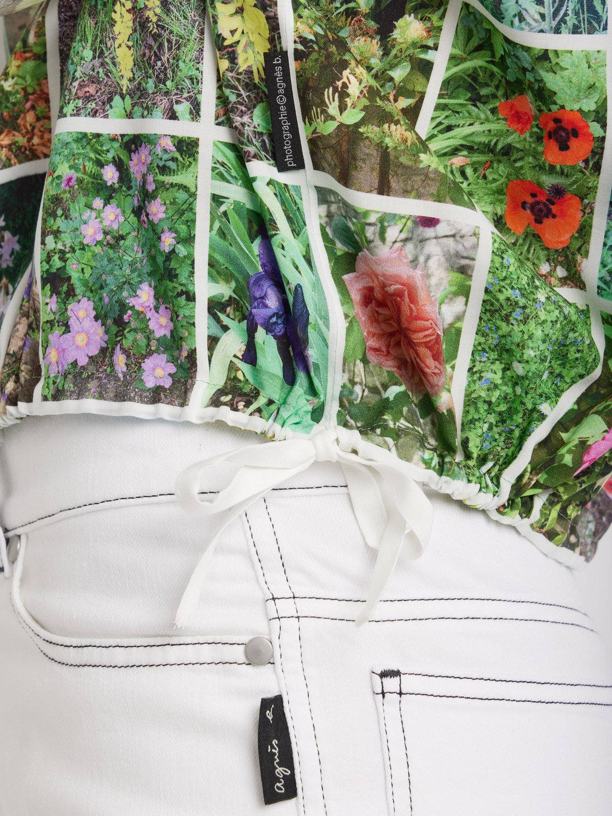 FEMME ウィメンズ フォトプリント スクエアネック 5分袖 トップス ”Instagram fleurs” マルチ
