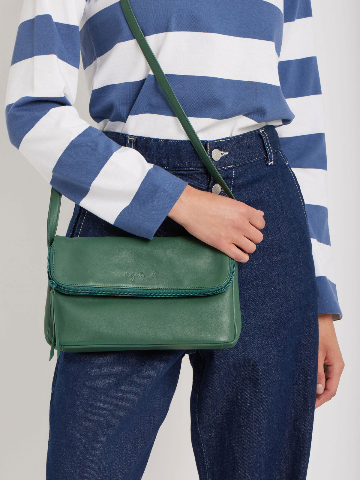 FEMME ウィメンズ ラムスキンレザー ショルダーバッグ "Asya" グリーン