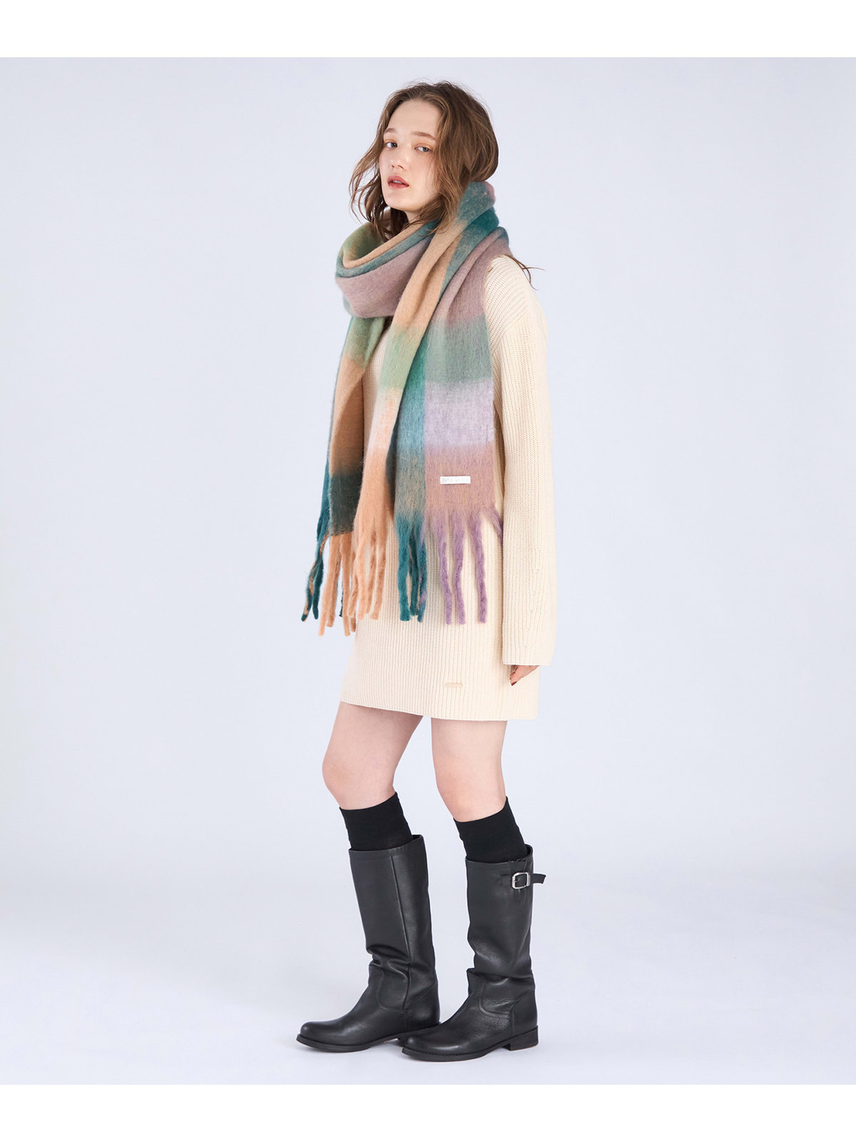 To b. by agnès b. WEB限定 ブロックチェック ストール ブラウン系その他