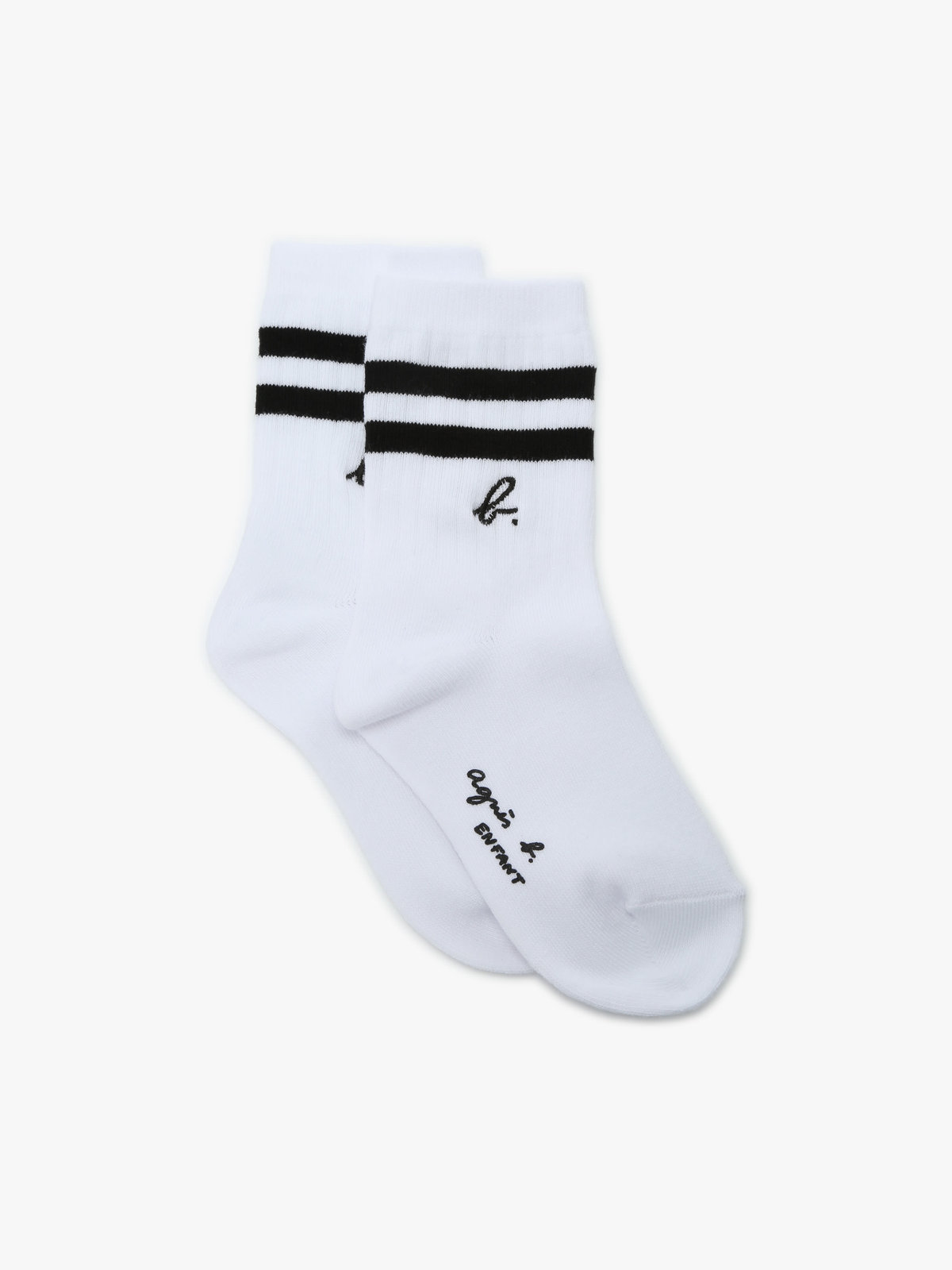 ENFANT ユニセックス キッズ "b." ロゴ ダブルライン ソックス ホワイト