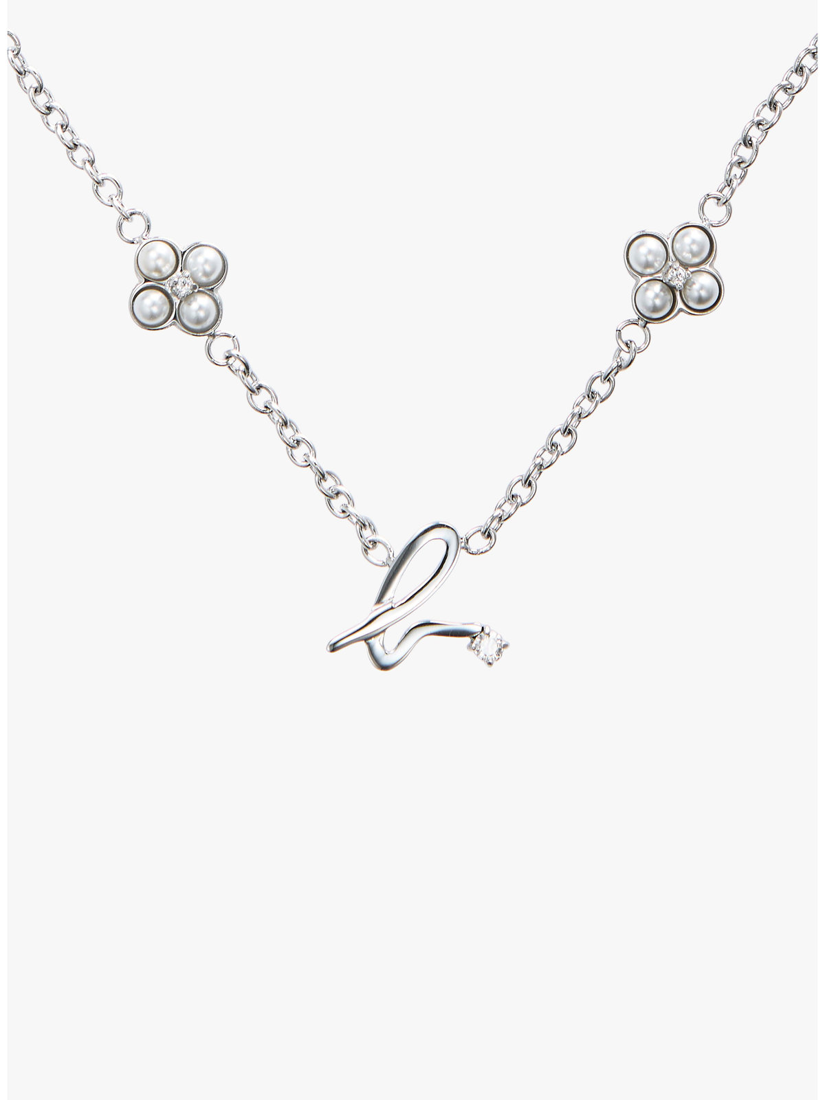 FEMME ウィメンズ "b."ロゴ フラワーモチーフ パール ネックレス "Double bloom" シルバー