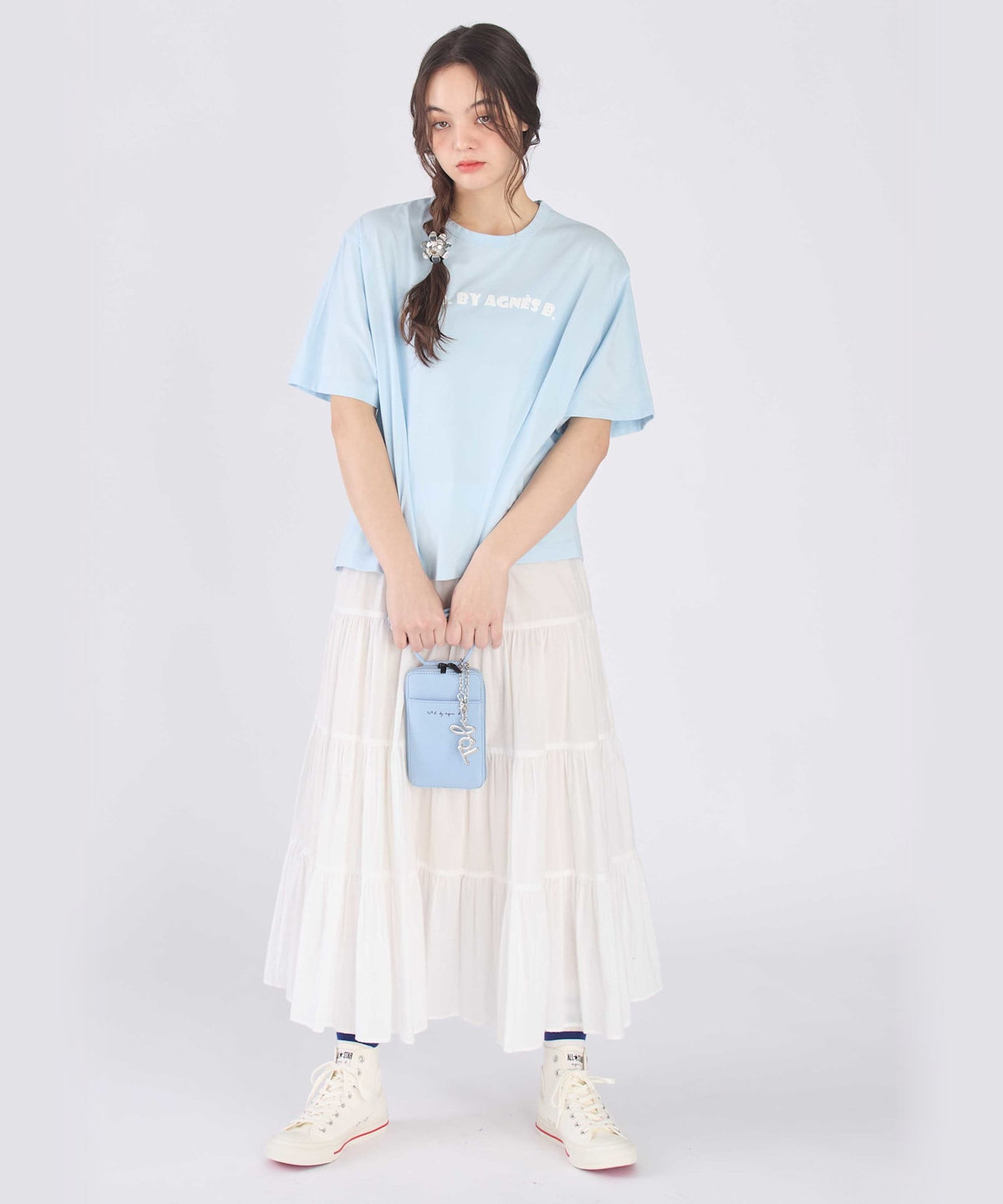 To b. by agnès b. ロゴ パフプリント コットン 半袖 Tシャツ ブルー