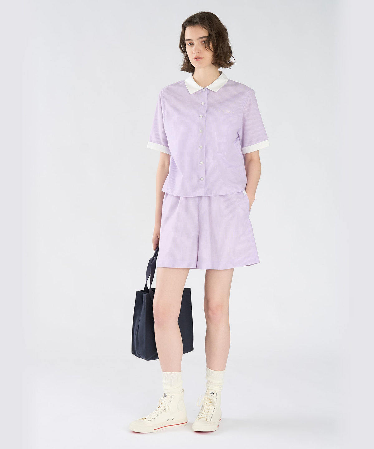 To b. by agnès b. ロゴ プリント ストライプ ハーフスリーブ シャツ パープル系その他