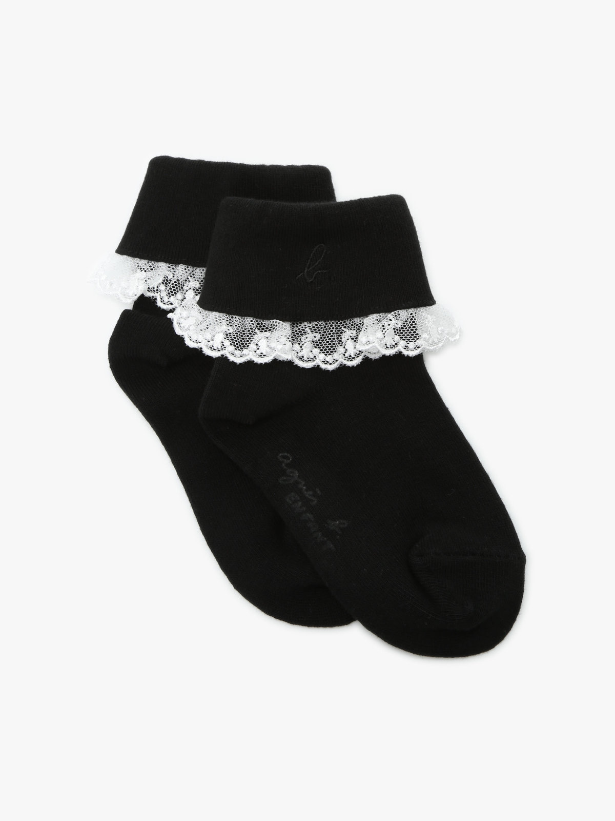 ENFANT ガールズ キッズ "b."ロゴ刺繍 フリル レース ソックス ブラック