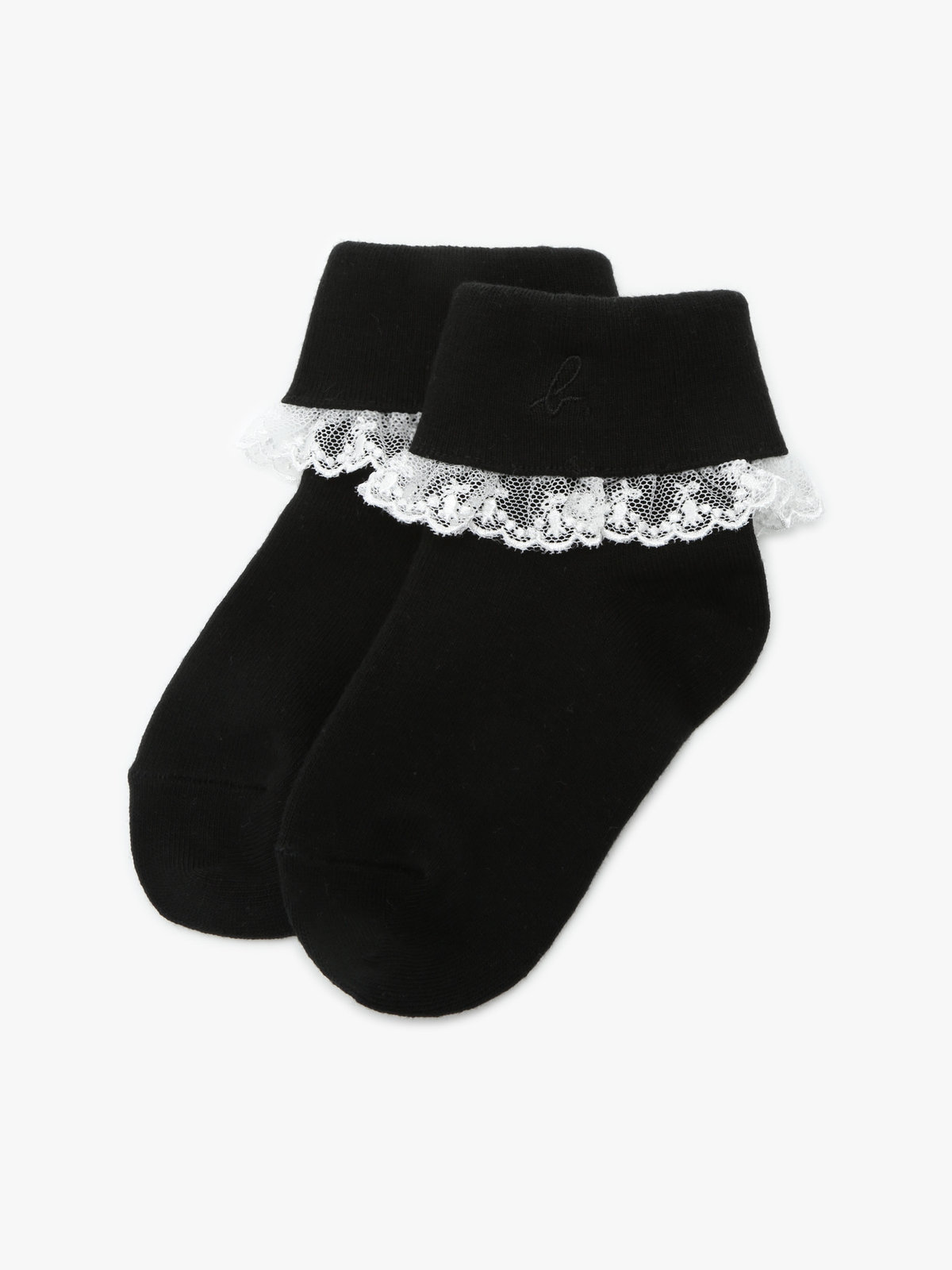 ENFANT ガールズ キッズ "b."ロゴ刺繍 フリル レース ソックス ブラック