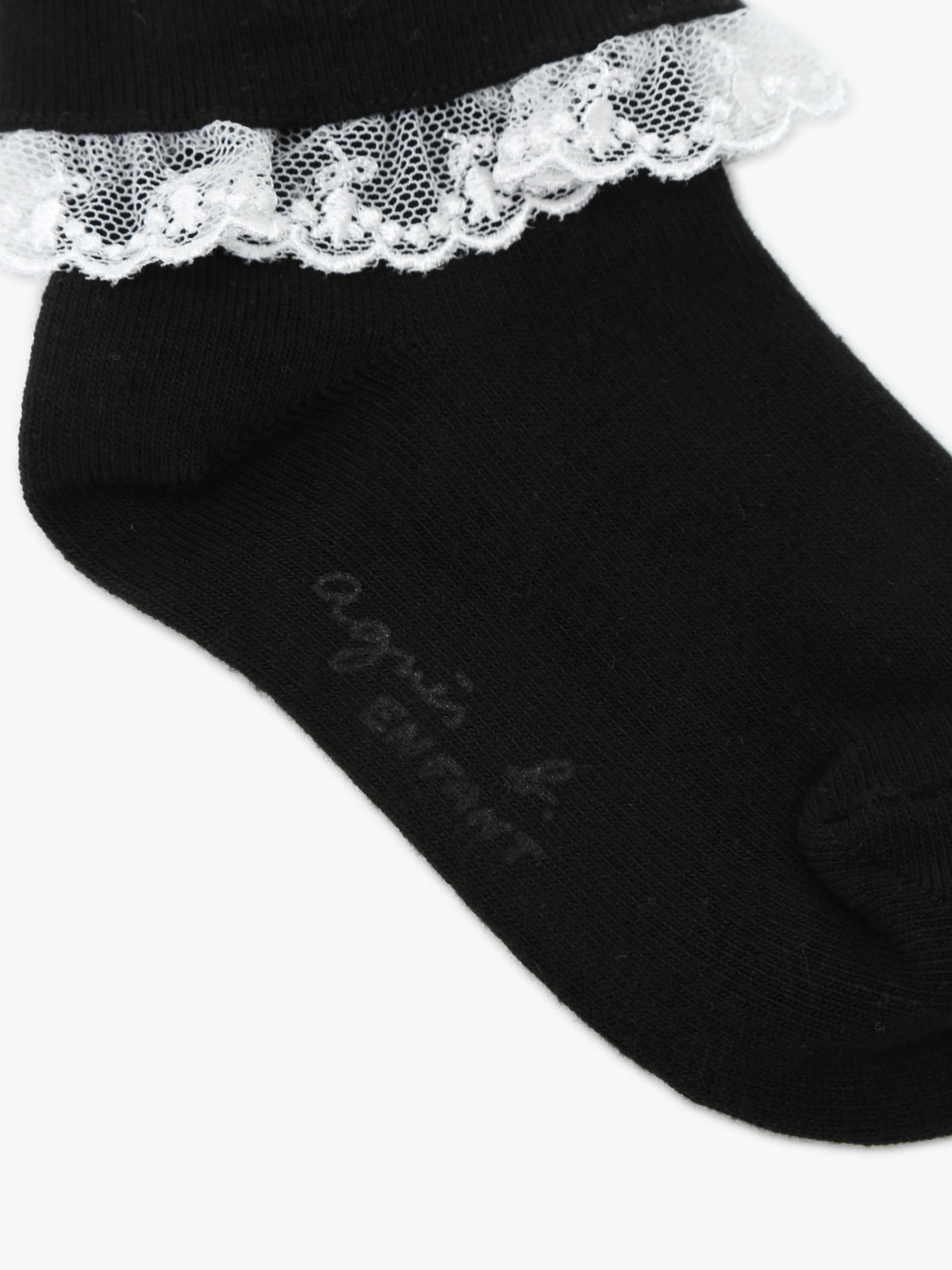 ENFANT ガールズ キッズ "b."ロゴ刺繍 フリル レース ソックス ブラック