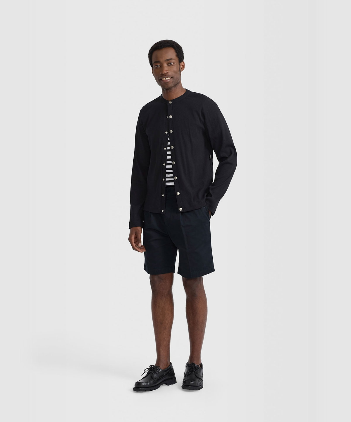 HOMME メンズ メンズ コットン リブ カーディガンプレッション ブラック