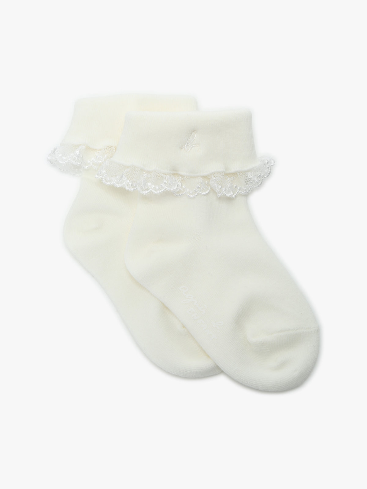 ENFANT ガールズ キッズ "b."ロゴ刺繍 フリル レース ソックス ホワイト