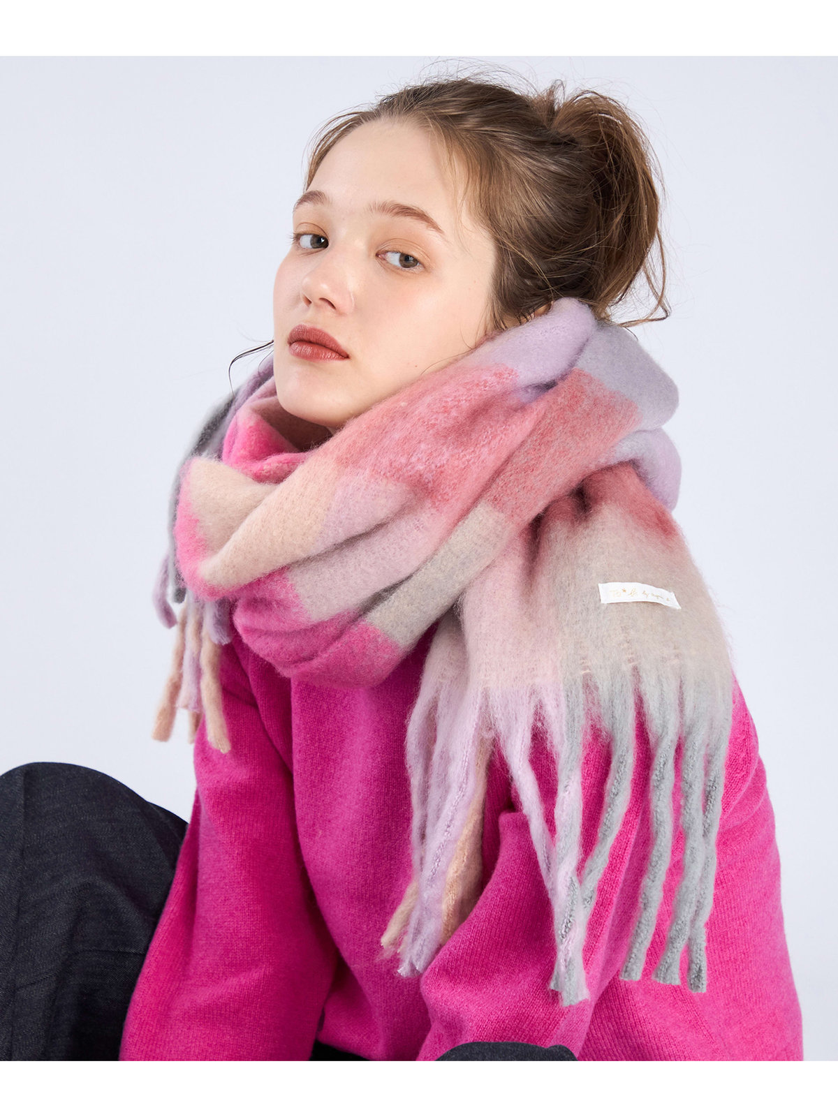 To b. by agnès b. WEB限定 ブロックチェック ストール ベージュ系その他