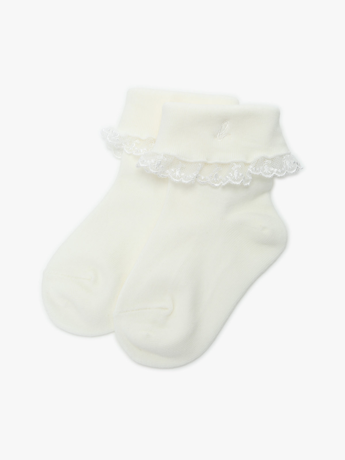 ENFANT ガールズ キッズ "b."ロゴ刺繍 フリル レース ソックス ホワイト