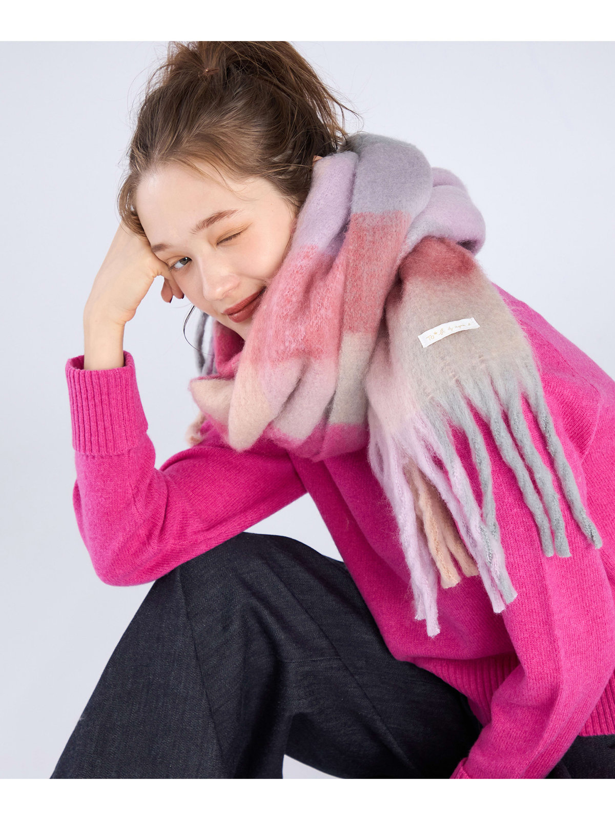 To b. by agnès b. WEB限定 ブロックチェック ストール ベージュ系その他