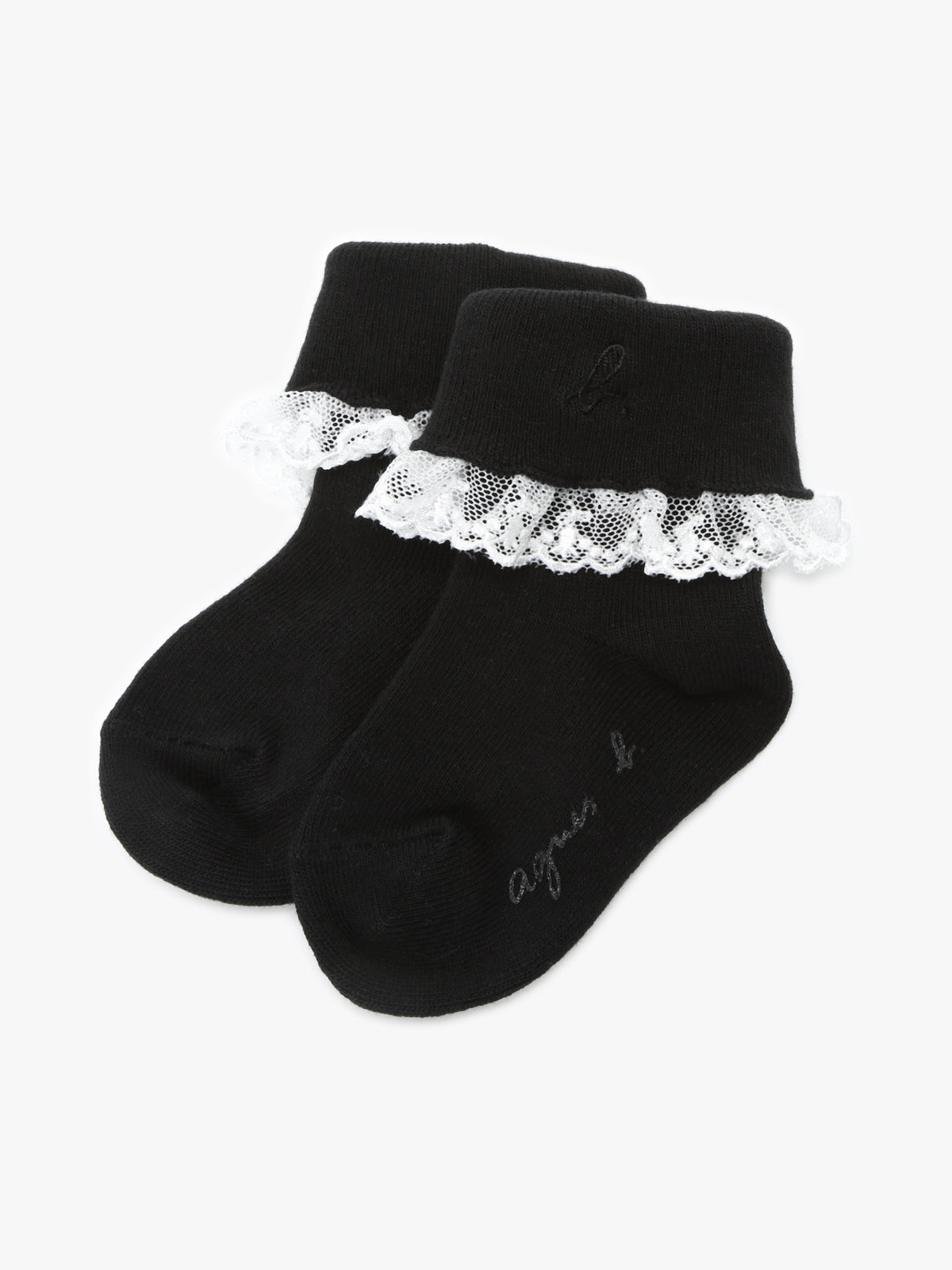 ENFANT ベビー ベビー "b."ロゴ刺繍 フリル レース ソックス ブラック