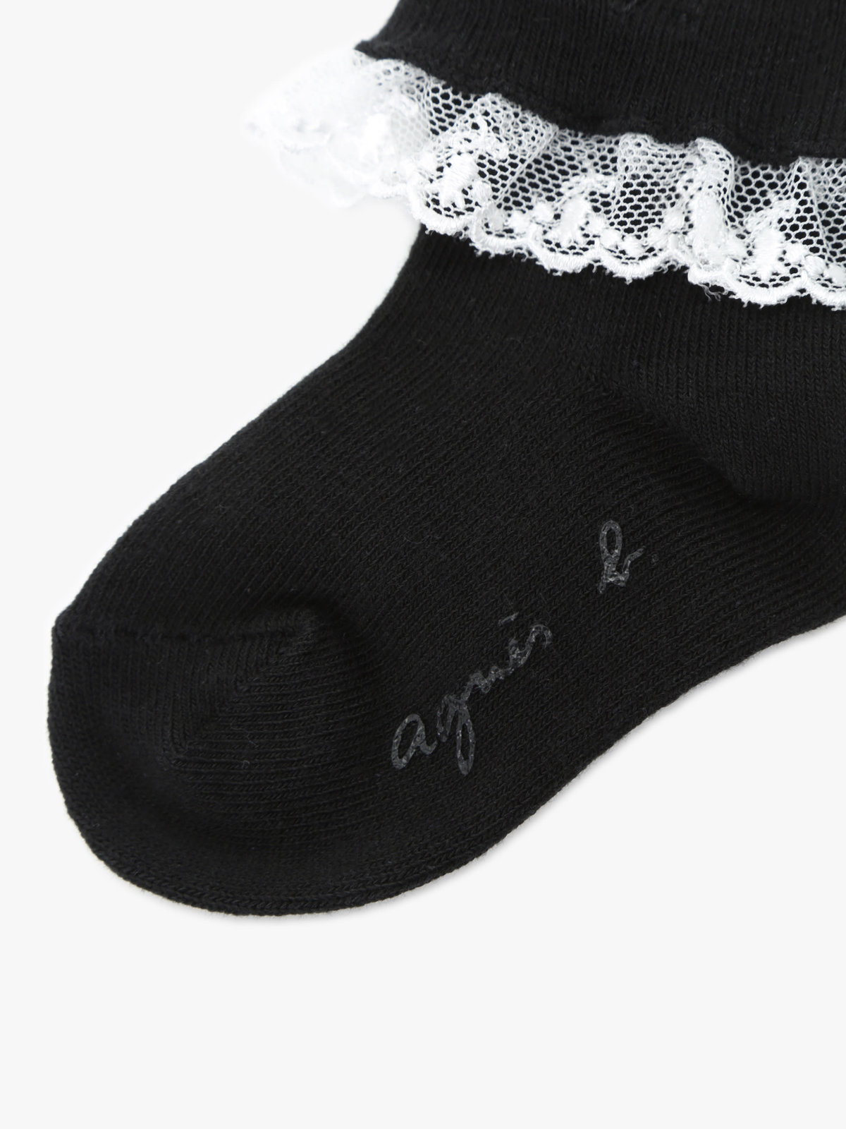 ENFANT ベビー ベビー "b."ロゴ刺繍 フリル レース ソックス ブラック