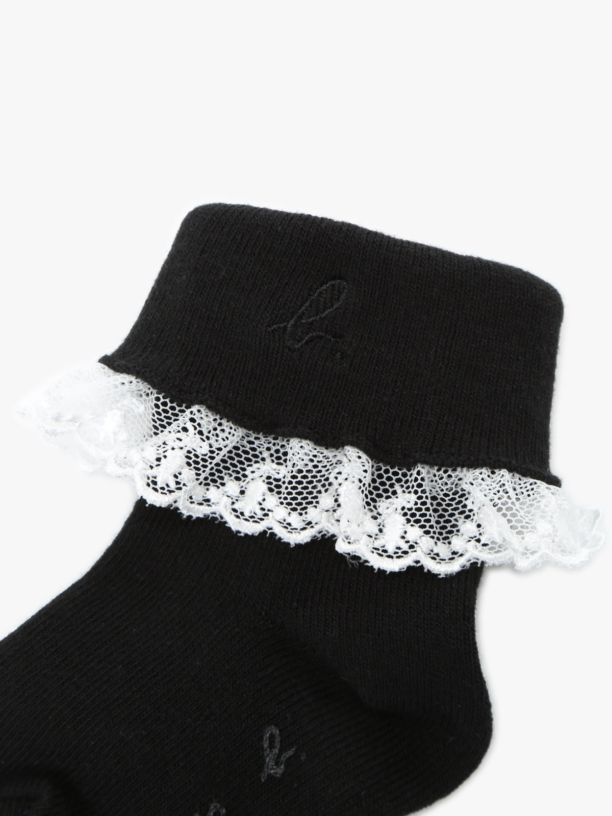 ENFANT ベビー ベビー "b."ロゴ刺繍 フリル レース ソックス ブラック