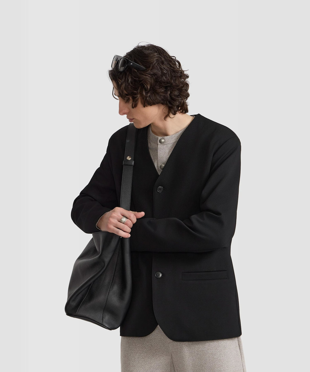 HOMME メンズ メンズ ツイル ジャージー ジャケット "Wase" ブラック