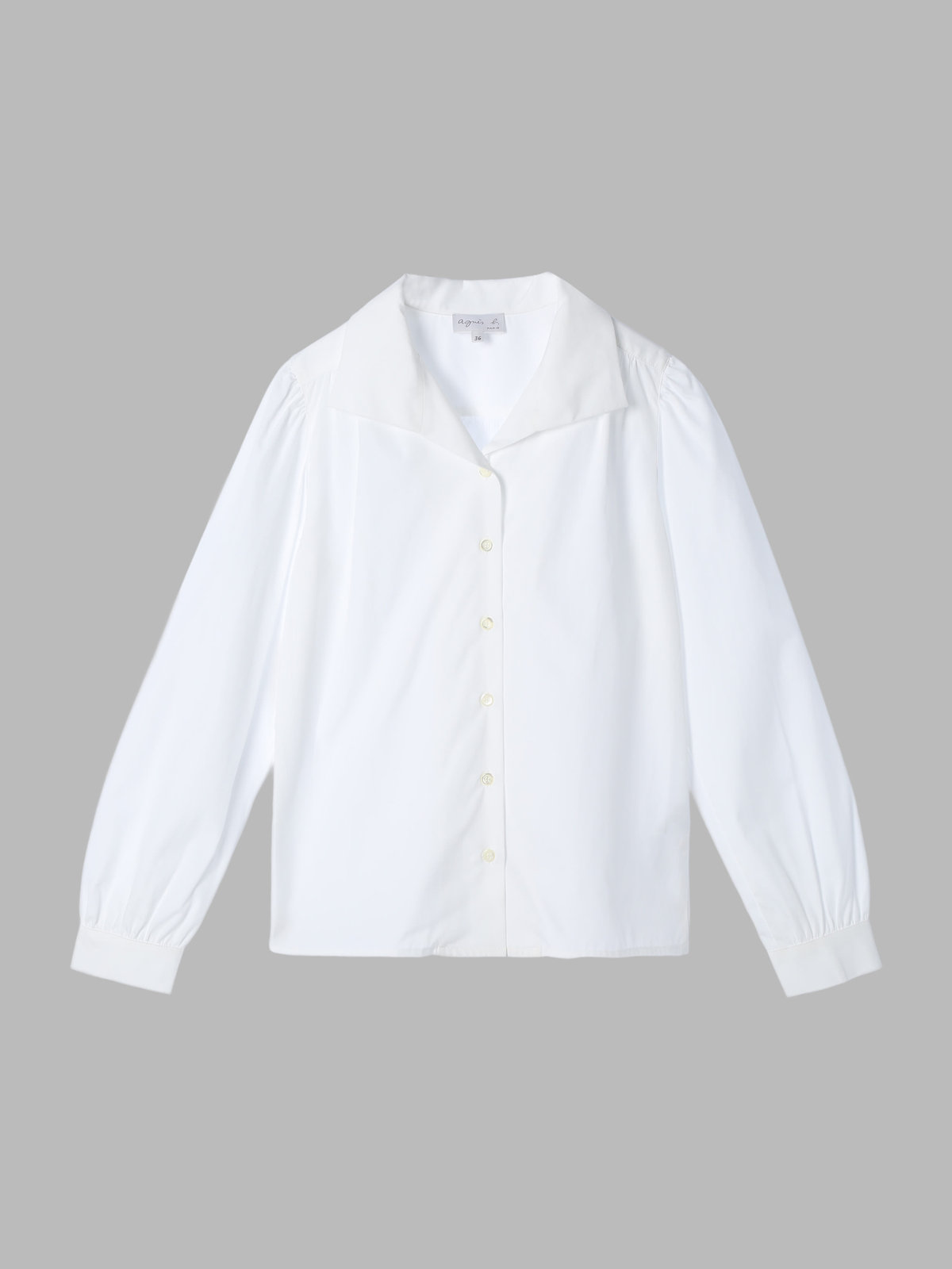 FEMME ウィメンズ コットン オープンカラー 長袖 ブラウス ホワイト