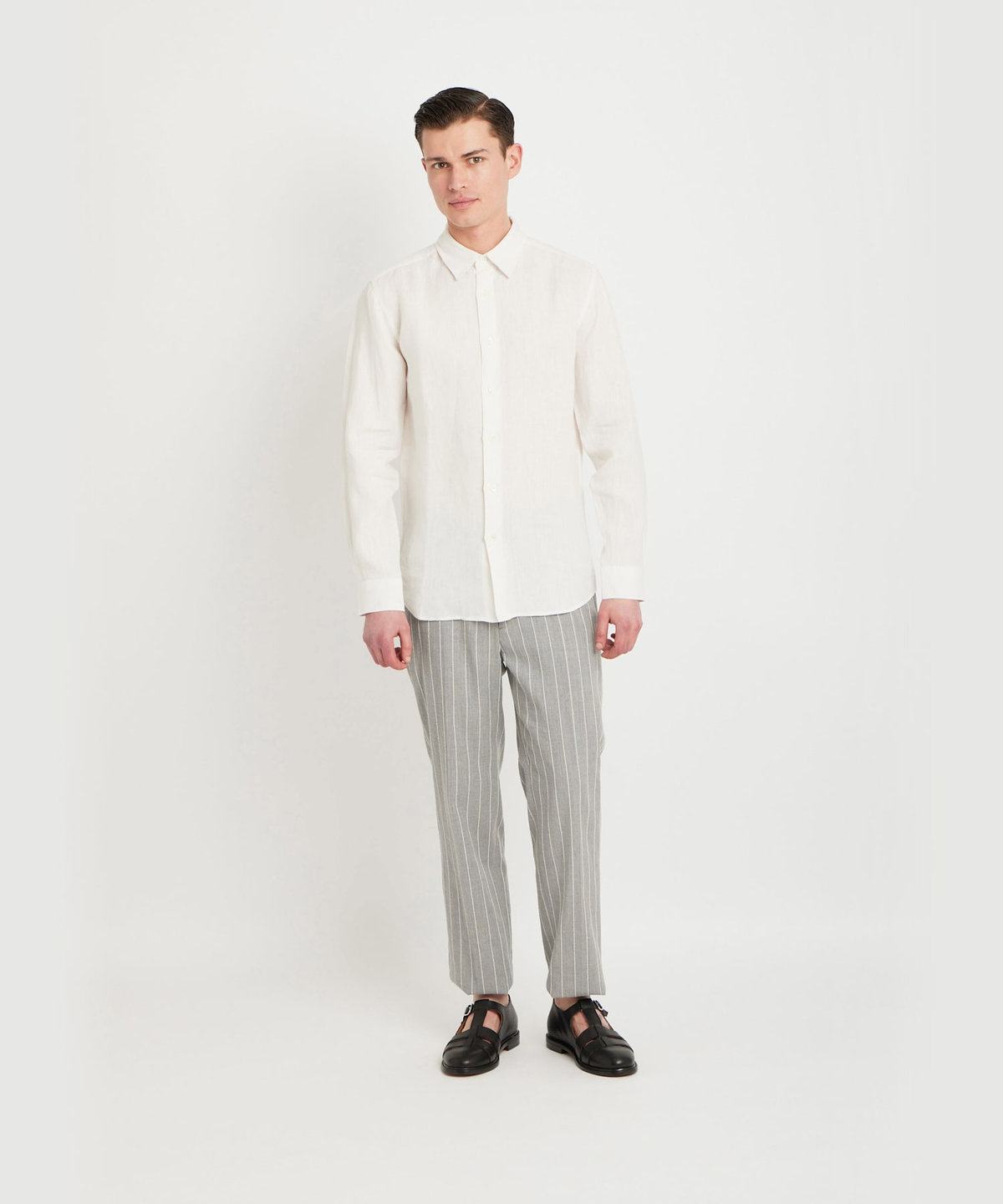 HOMME メンズ メンズ リネンキャンバス 長袖 シャツ "Andr?" ベージュ