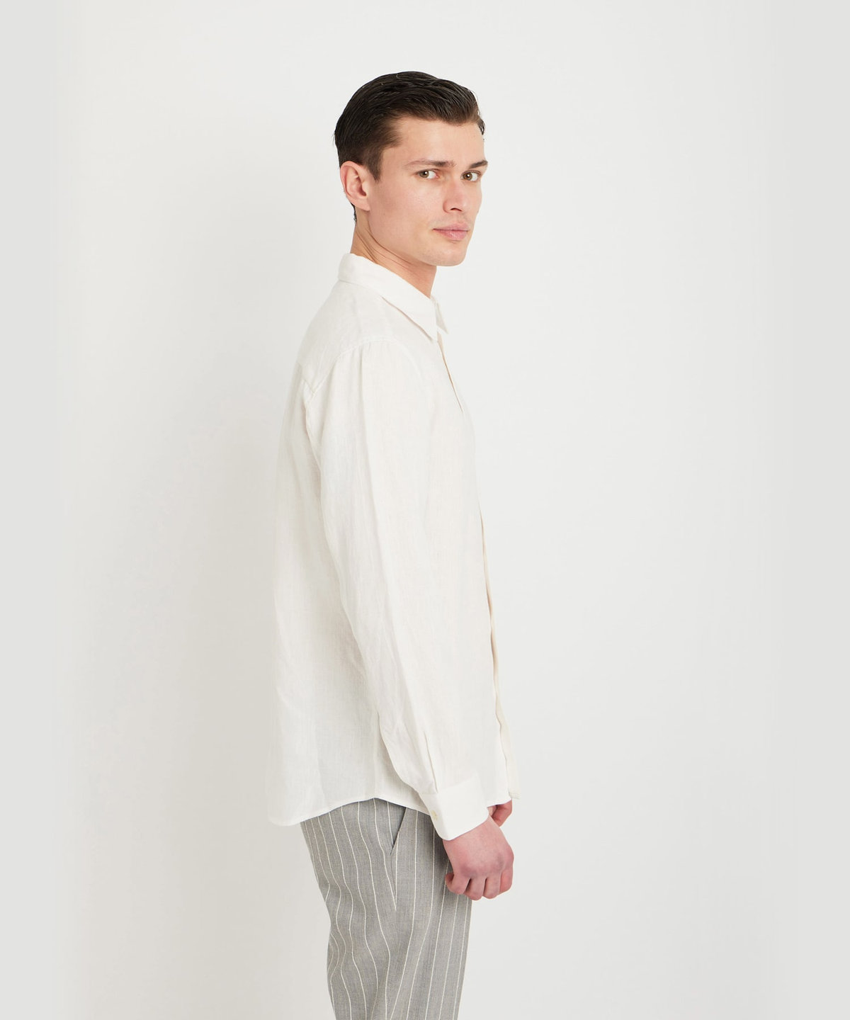 HOMME メンズ メンズ リネンキャンバス 長袖 シャツ "Andr?" ベージュ