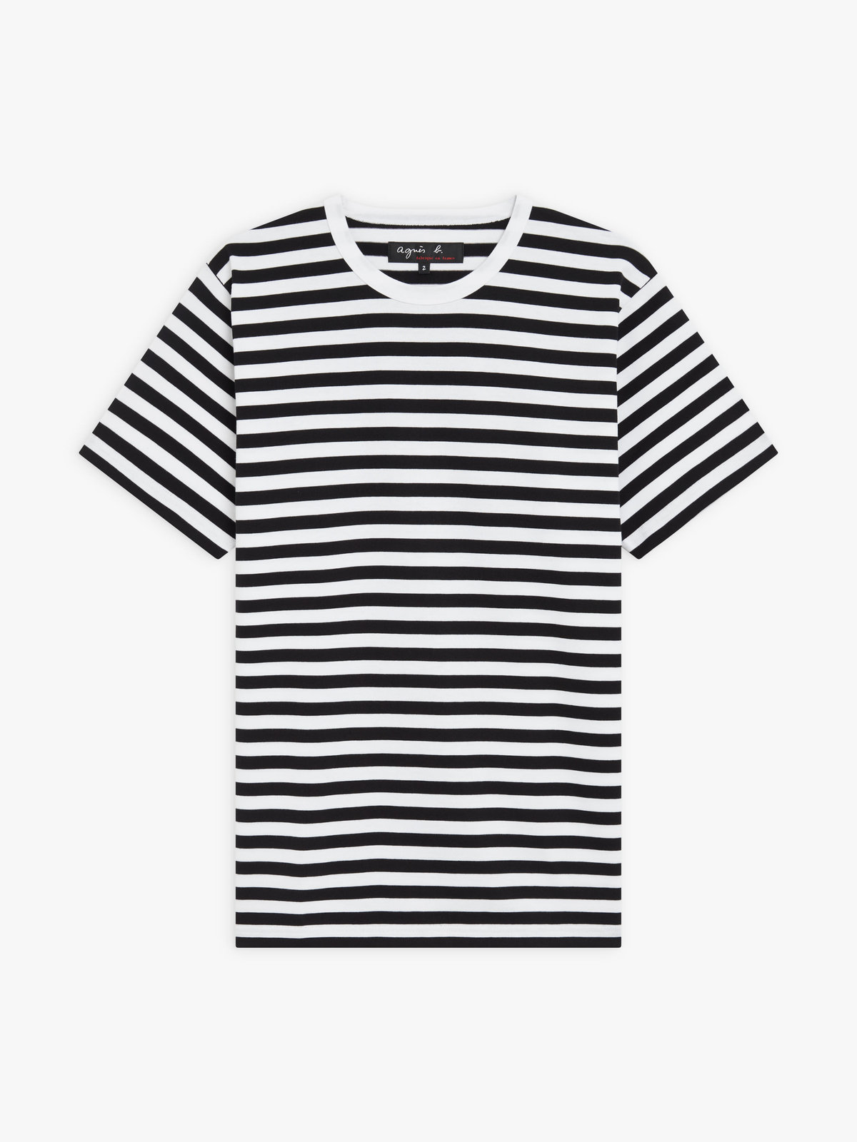 HOMME メンズ メンズ コットン 細ボーダー 半袖Tシャツ "Coulos" ホワイト×ブラック