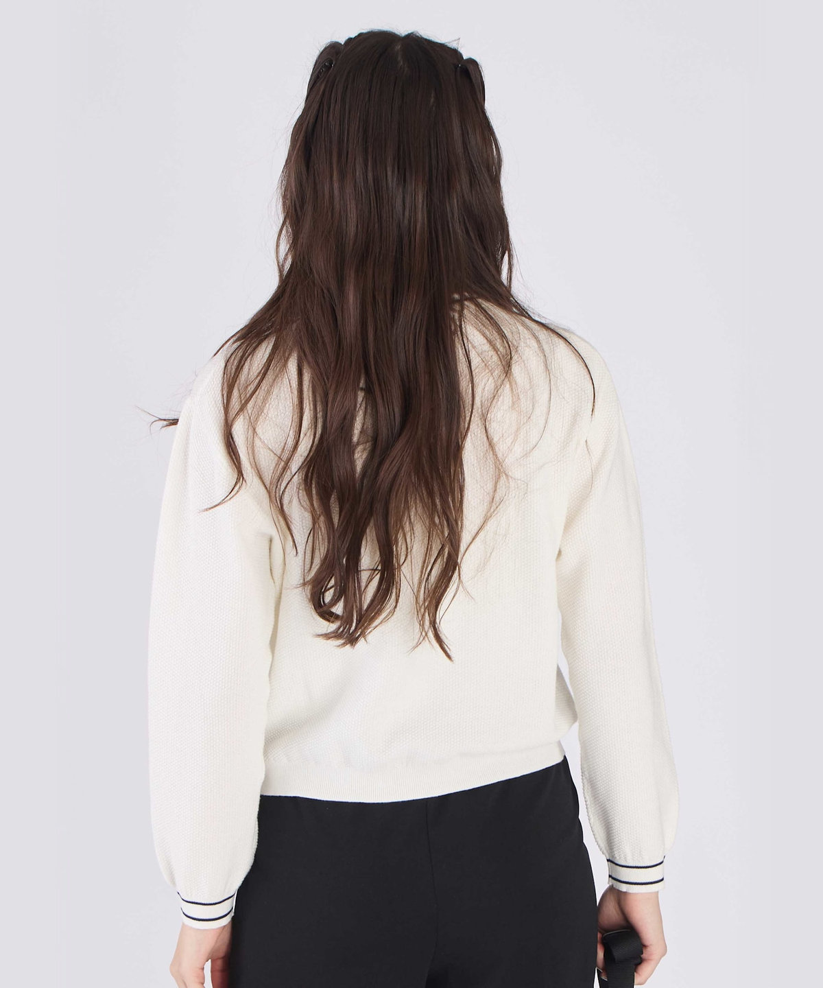 To b. by agnès b. スター 刺繍 ライン コットン 長袖 ニット プルオーバー ホワイト