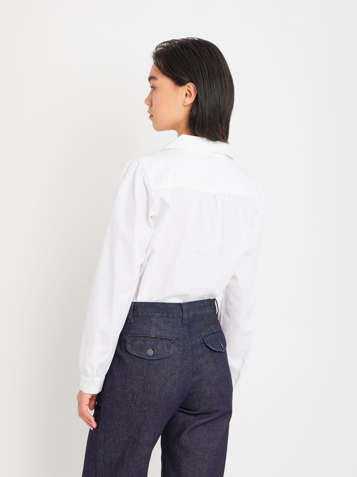 FEMME ウィメンズ コットン オープンカラー 長袖 ブラウス ホワイト