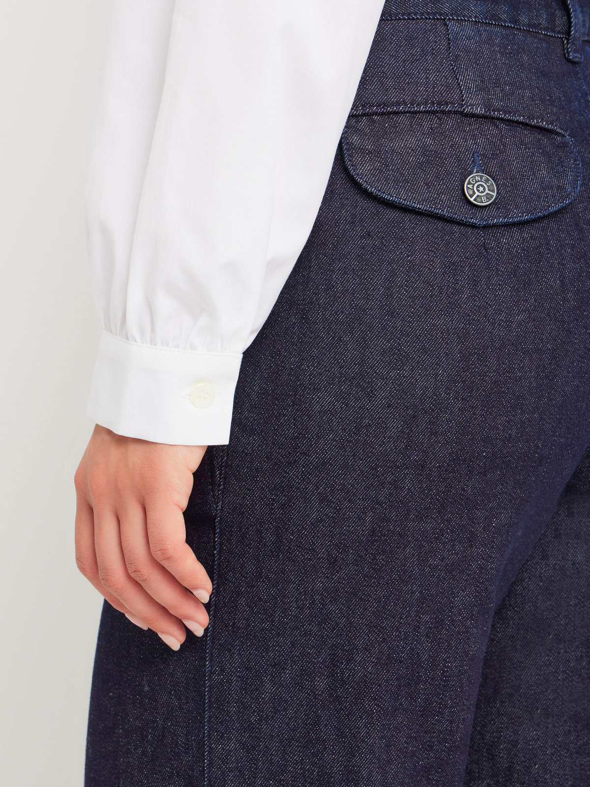 FEMME ウィメンズ コットン オープンカラー 長袖 ブラウス ホワイト