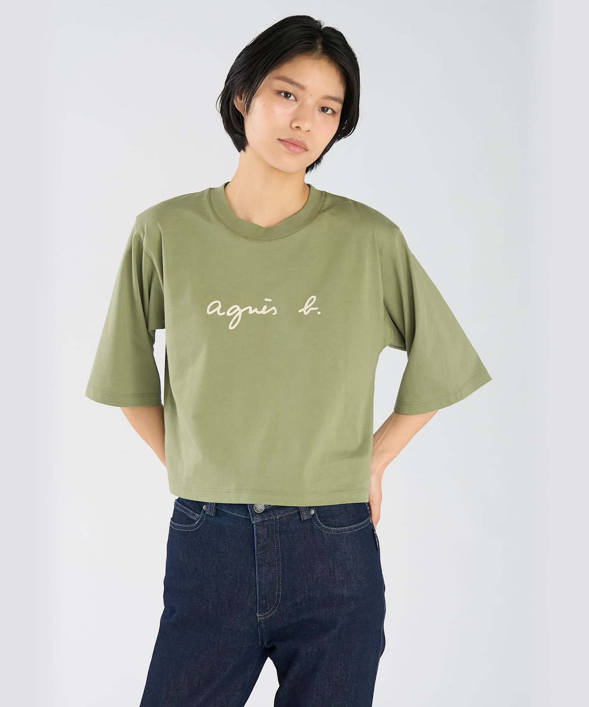 FEMME ウィメンズ ロゴ コットン 5分袖 Tシャツ "Yoko" カーキ