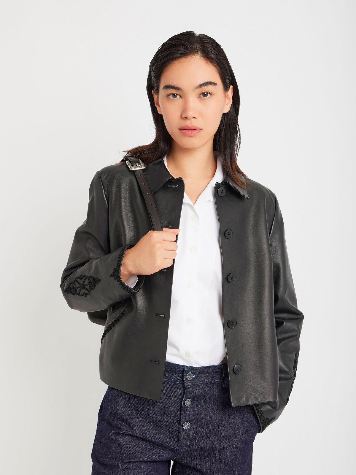 FEMME ウィメンズ コットン オープンカラー 長袖 ブラウス ホワイト