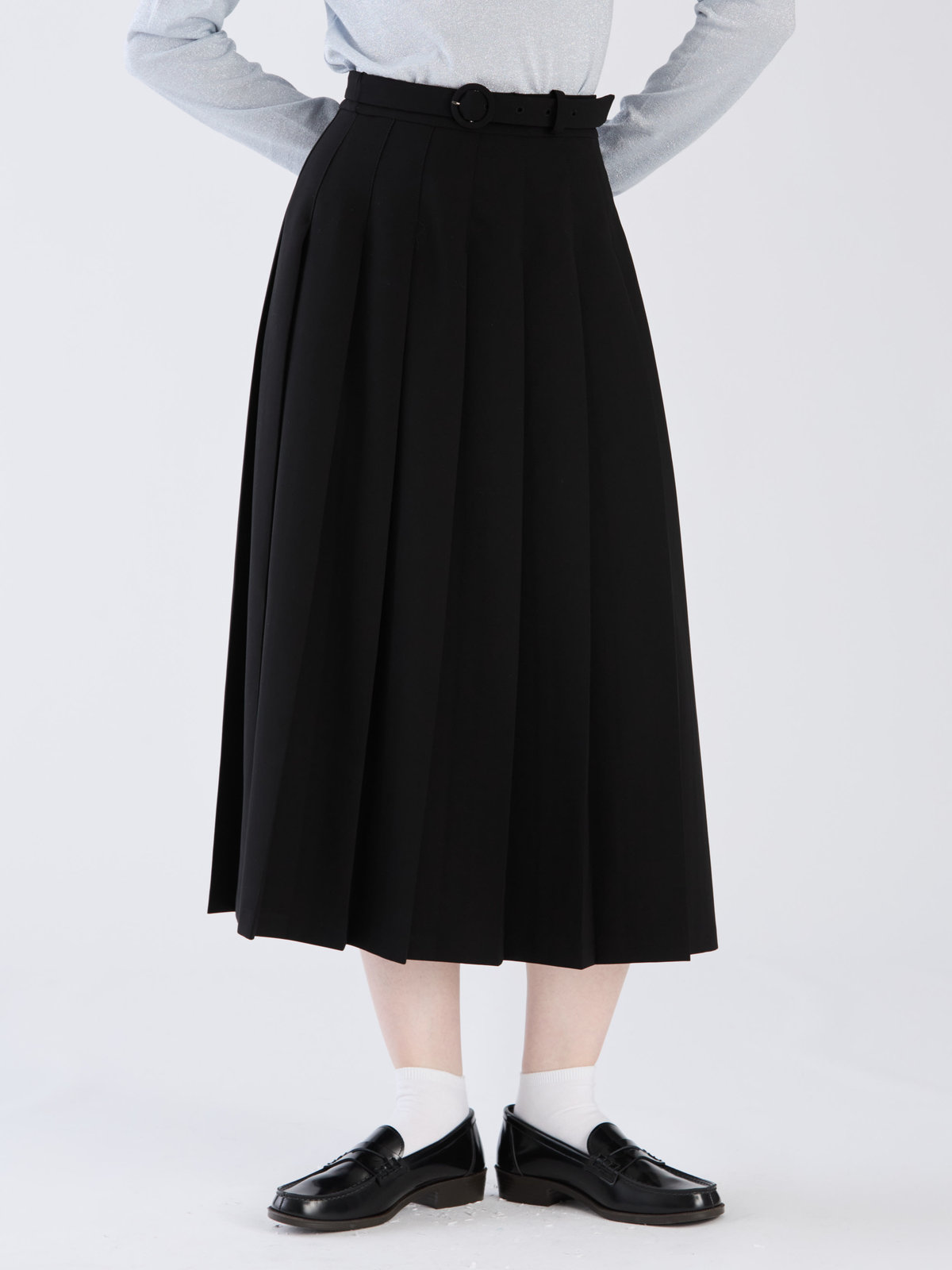 To b. by agnès b. 【Outlet】ダブルクロス プリーツ スカート ブラック