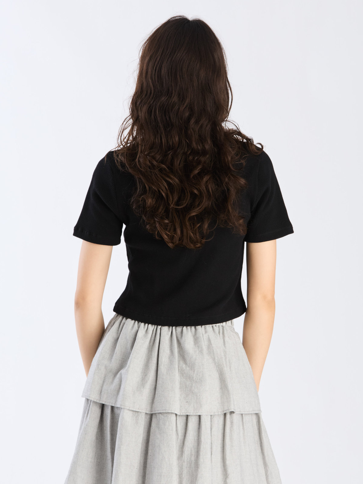 To b. by agnès b. 【Outlet】ワッフル コンパクト 半袖 Tシャツ ブラック