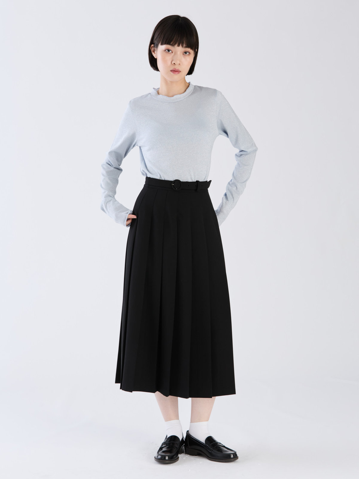 To b. by agnès b. 【Outlet】ダブルクロス プリーツ スカート ブラック