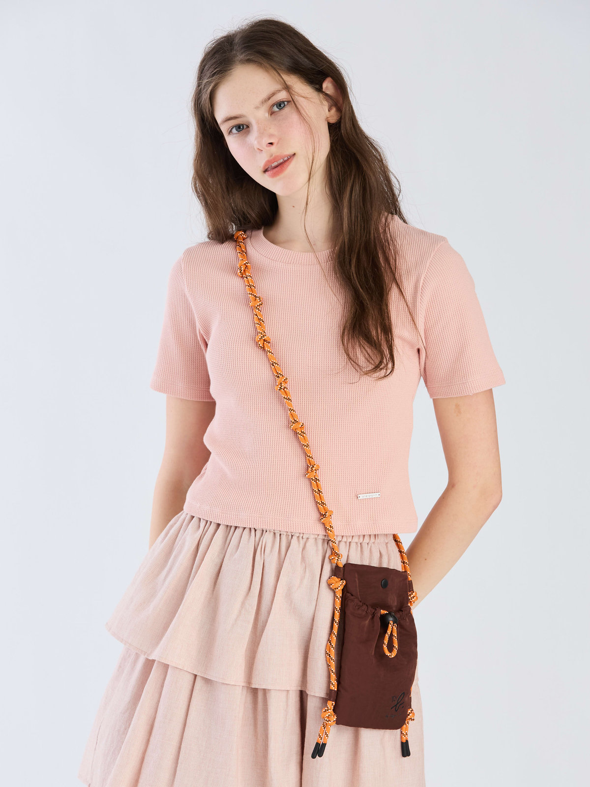 To b. by agnès b. 【Outlet】ワッフル コンパクト 半袖 Tシャツ ピンク