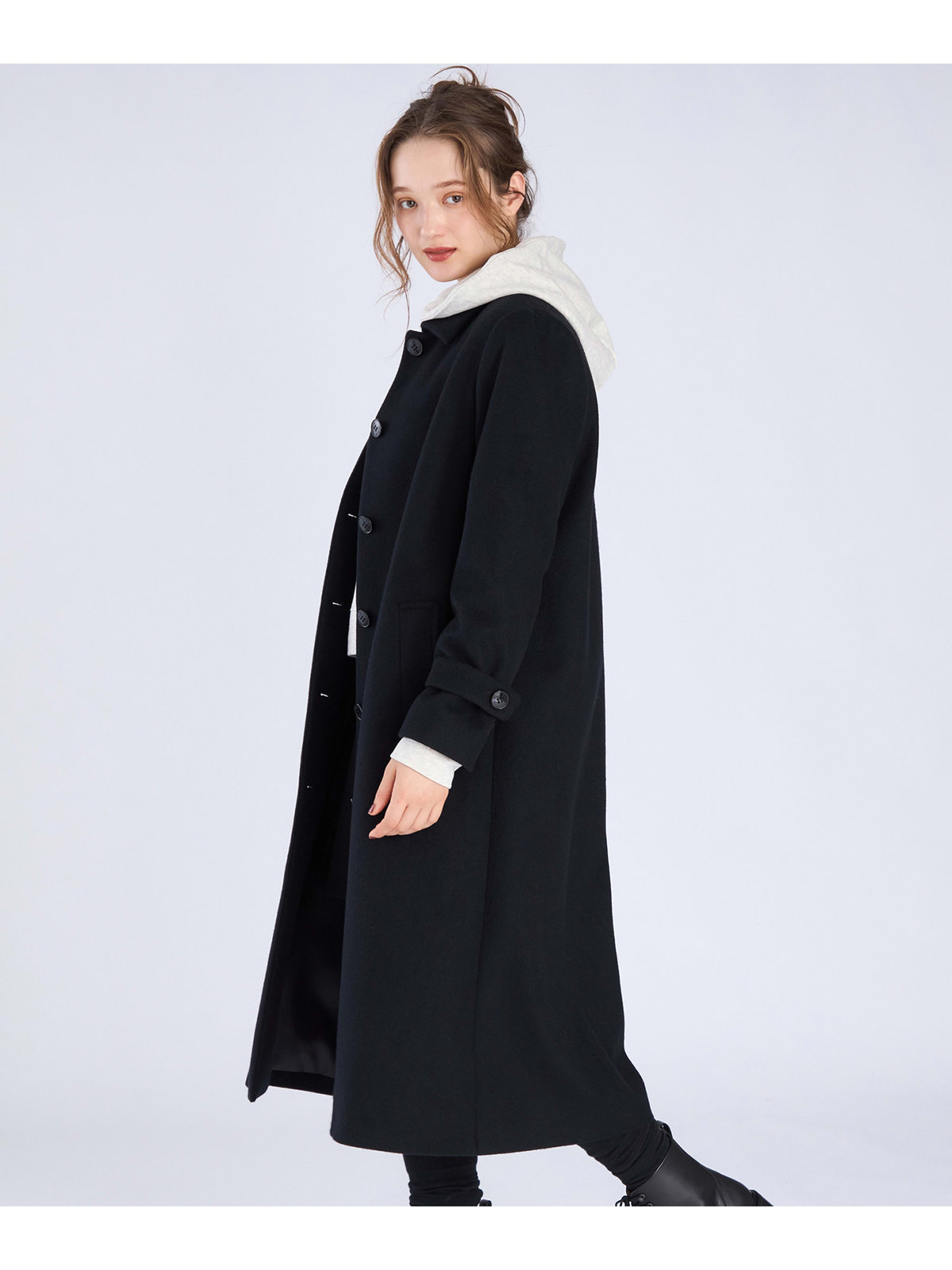 To b. by agnès b. ラムウールロングコート ブラック