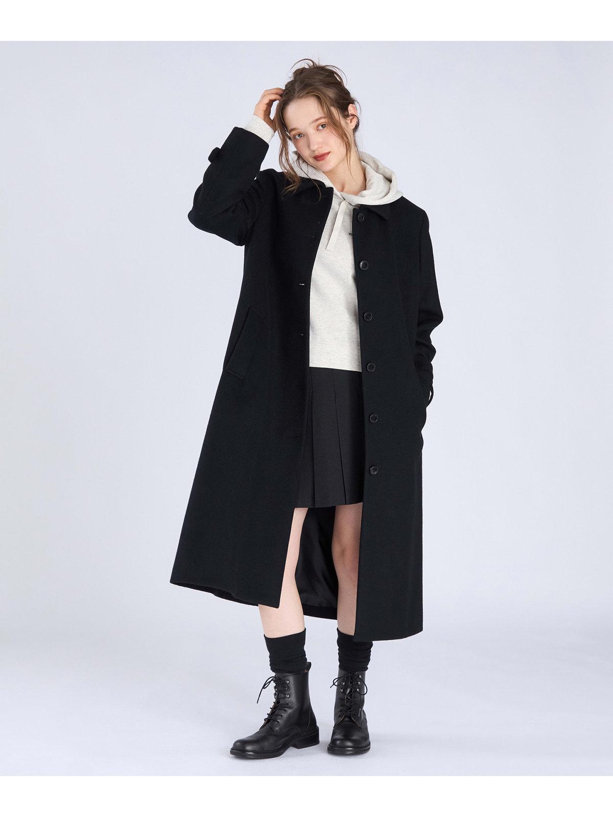 To b. by agnès b. ラムウールロングコート ブラック