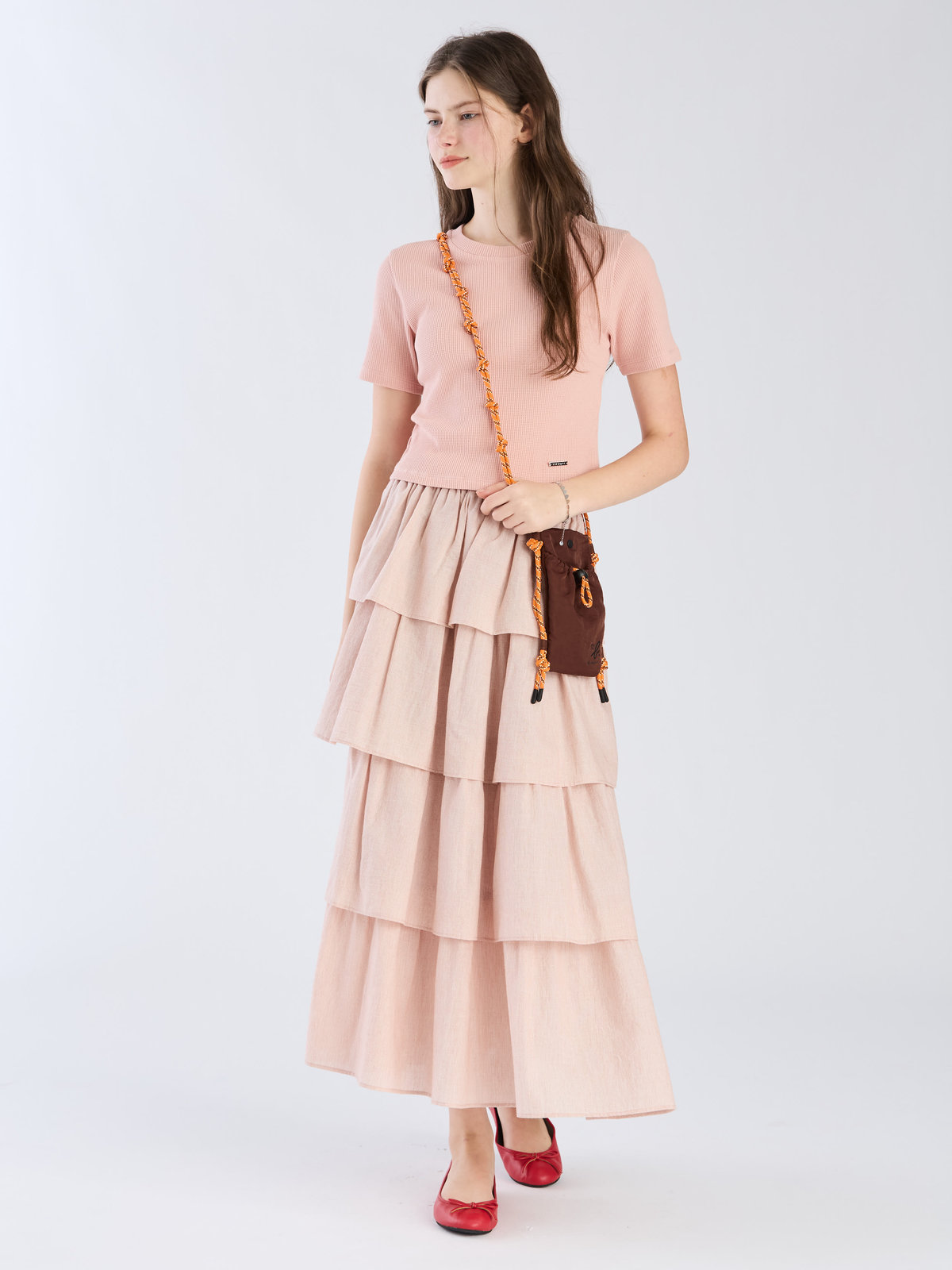 To b. by agnès b. 【Outlet】ワッフル コンパクト 半袖 Tシャツ ピンク