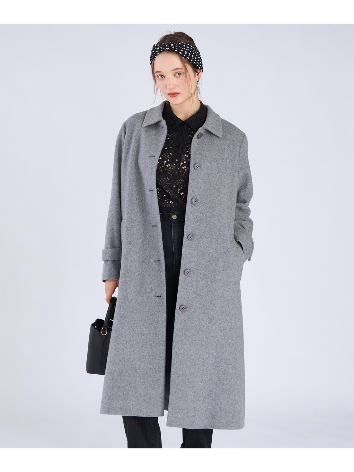 To b. by agnès b. ラムウールロングコート グレー
