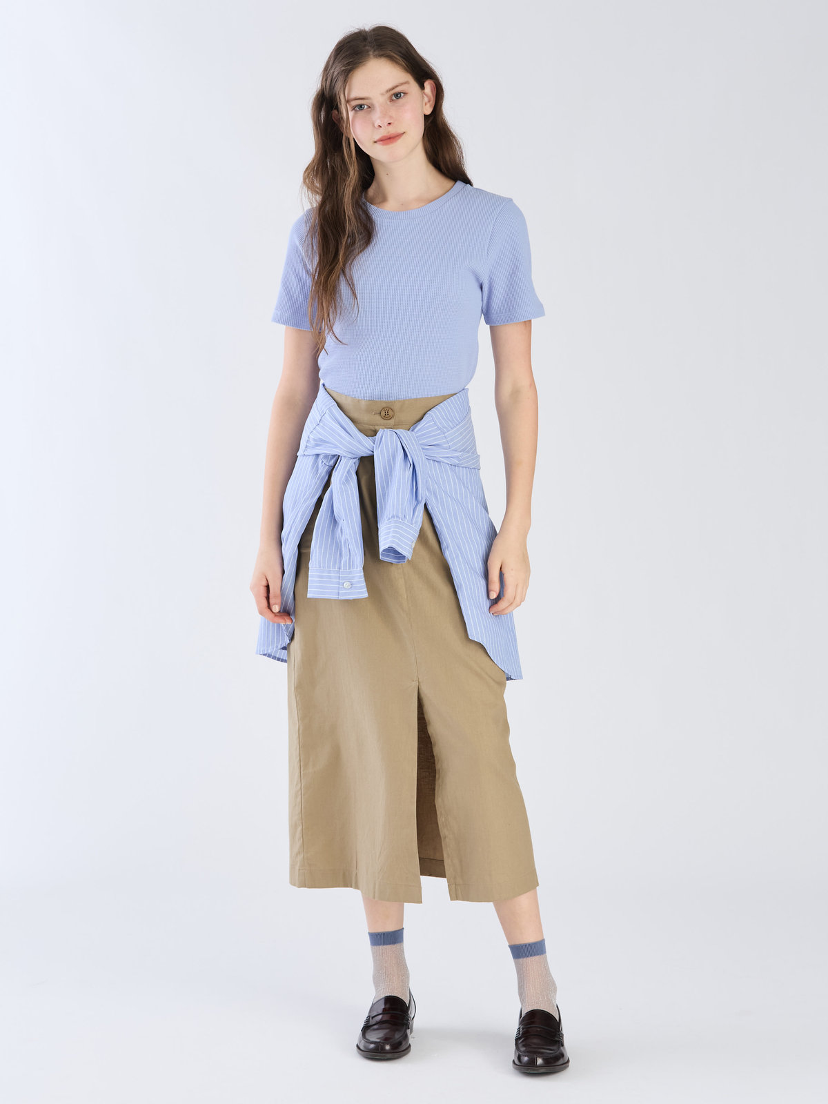 To b. by agnès b. 【Outlet】ワッフル コンパクト 半袖 Tシャツ ブルー