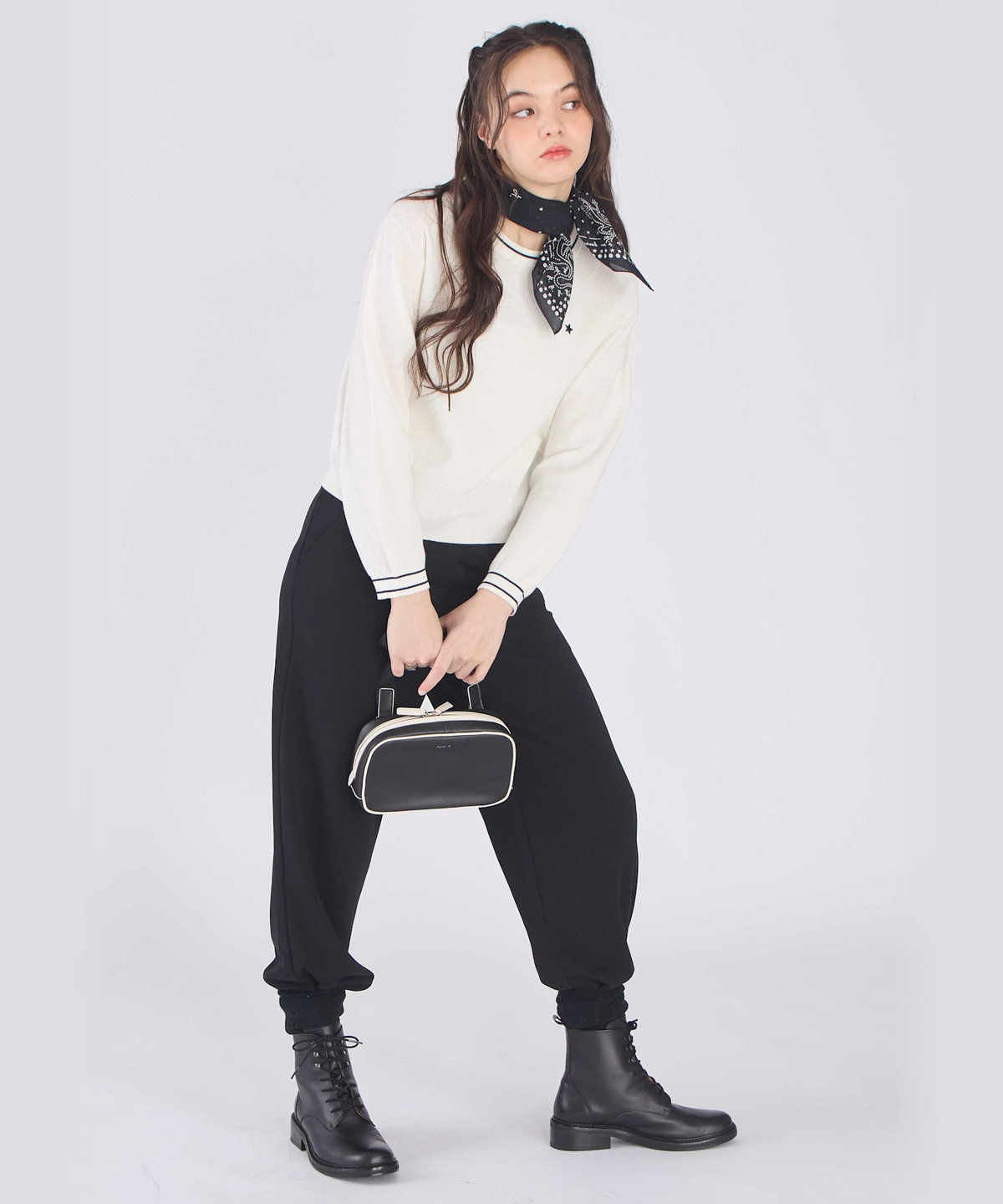 To b. by agnès b. スター 刺繍 ライン コットン 長袖 ニット プルオーバー ホワイト