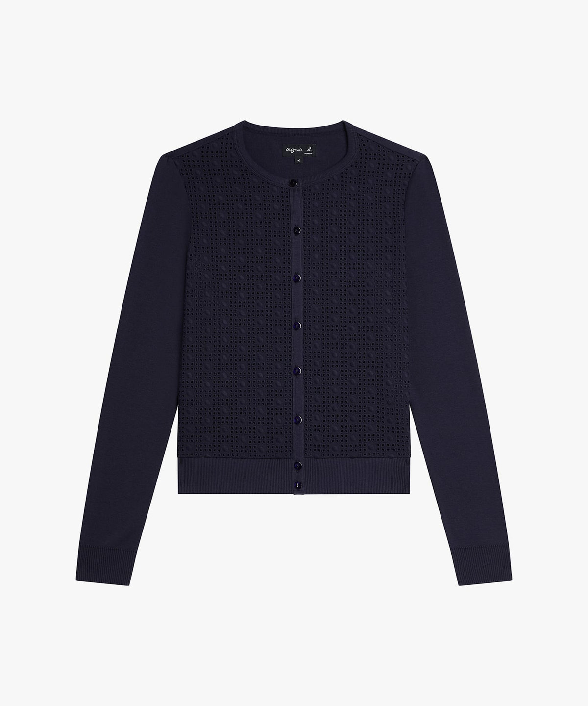 FEMME ウィメンズ レース 刺繍 コットン ニット 長袖 カーディガンプレッション "Swing" ネイビー