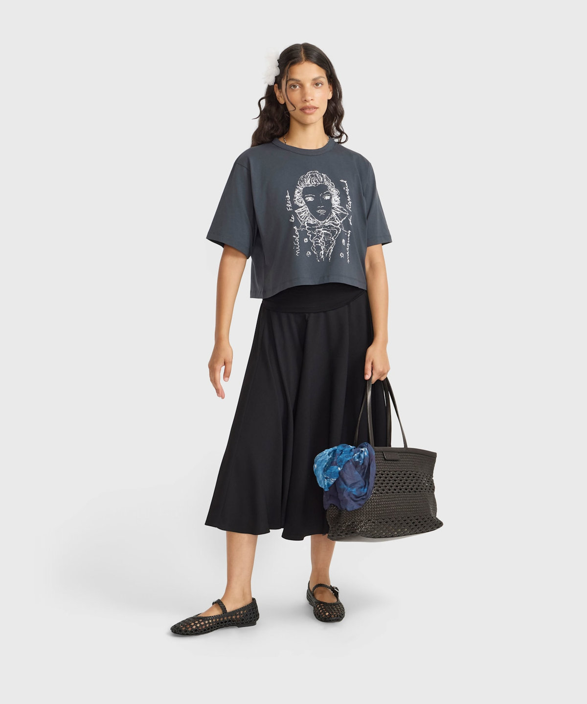 FEMME ウィメンズ イラスト オーガニックコットン 半袖 Tシャツ B. STYLE COURT グレー