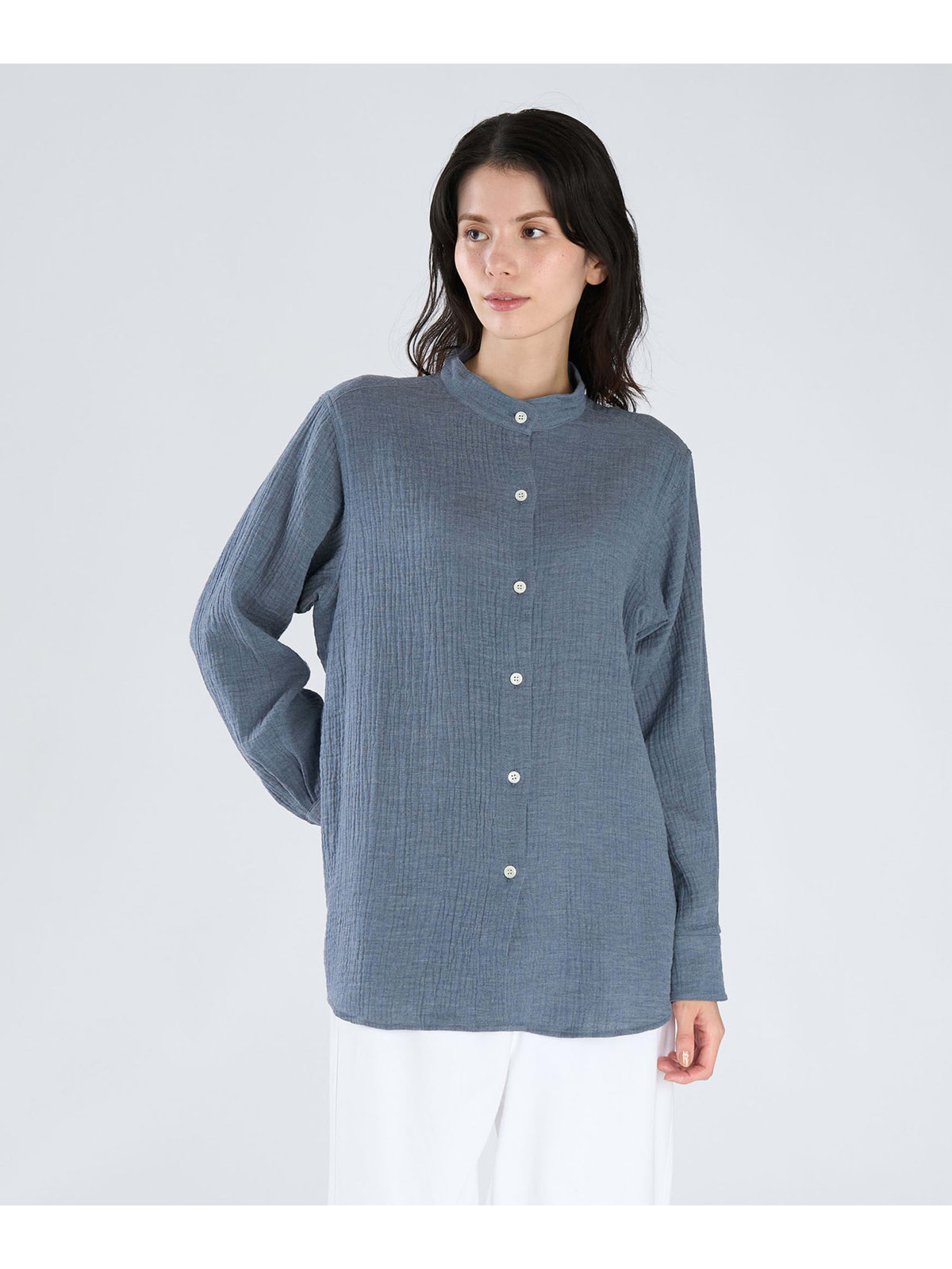 FEMME ウィメンズ コットン オフィサーカラー 長袖 チュニック グレー系その他